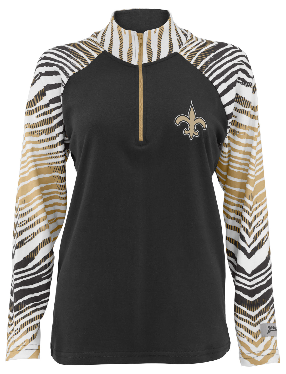 Zubaz NFL Women's Zebra Ombre Long Sleeve Quarter Zip Pullover - New Orleans Saints