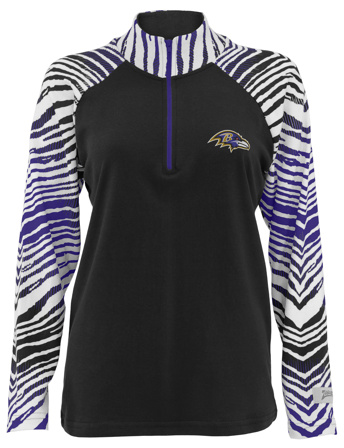 Zubaz NFL Women's Zebra Ombre Long Sleeve Quarter Zip Pullover - Baltimore Ravens