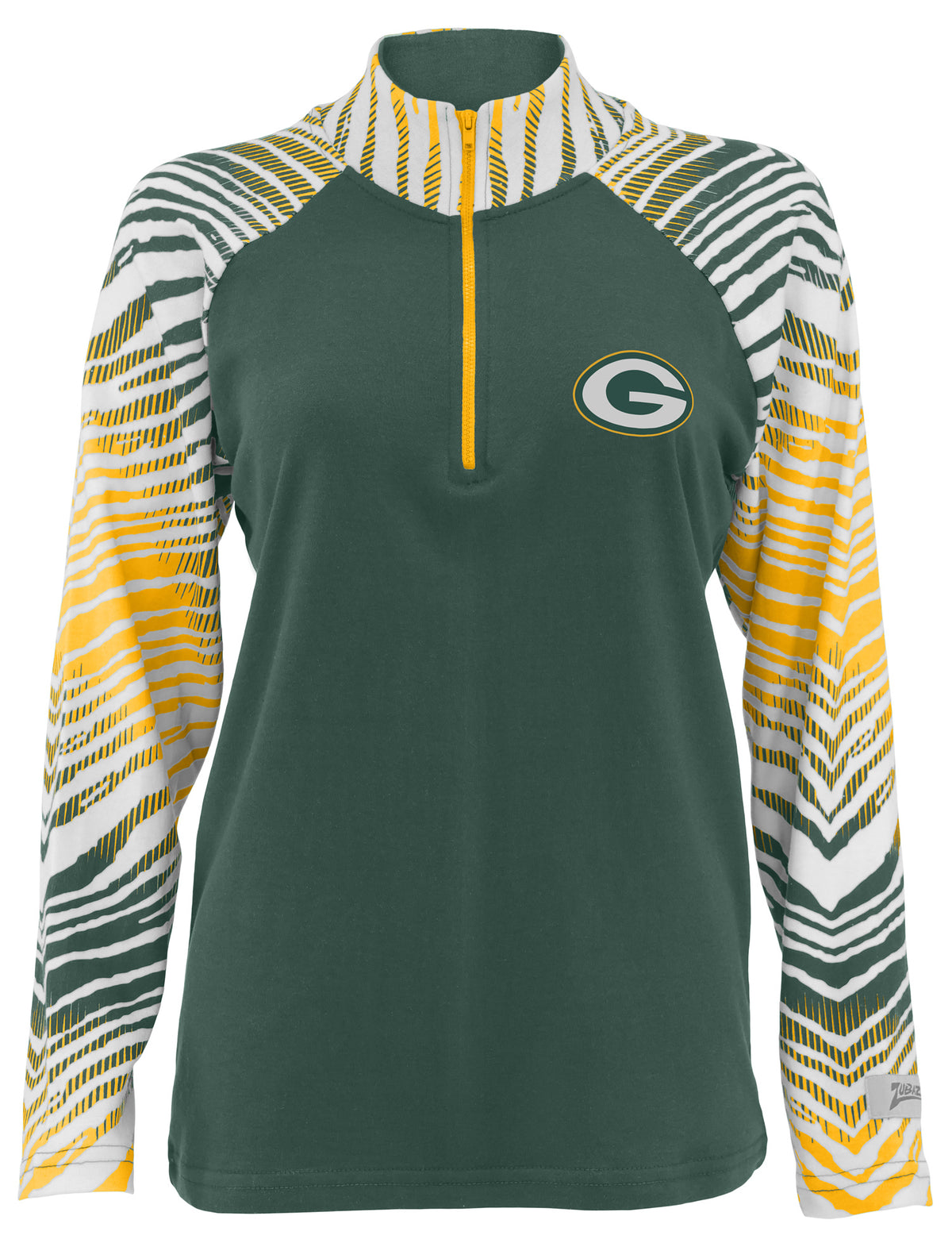 Zubaz NFL Women's Zebra Ombre Long Sleeve Quarter Zip Pullover - Green Bay Packers