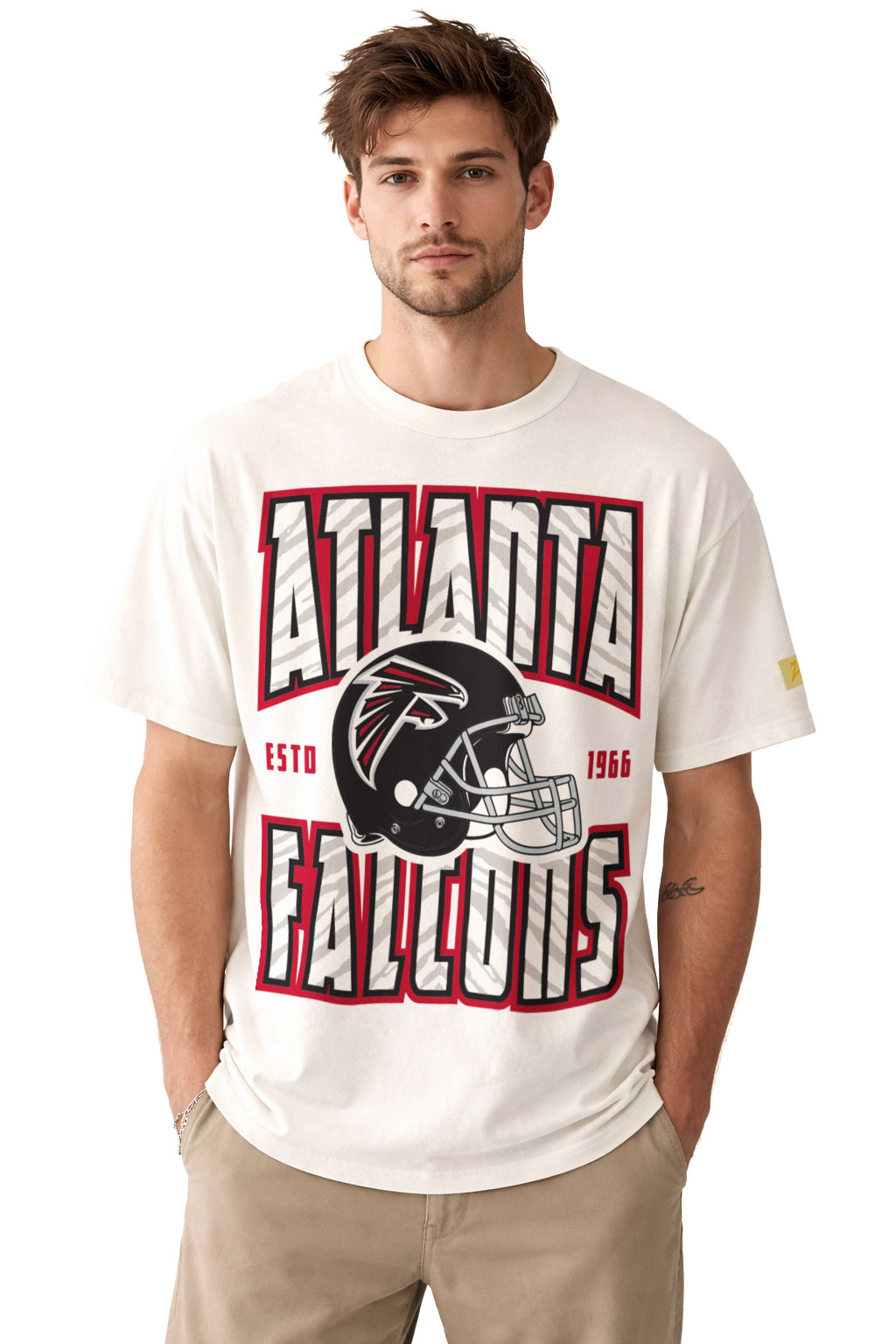 Zubaz NFL 90s SS T-Shirt- Helmet-Off White, ATLANTA FALCONS