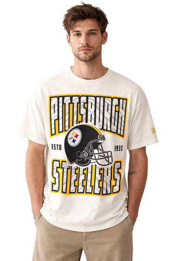 Zubaz NFL Pittsburgh Steelers Off White 90s Helmet Short-Sleeve T-Shirt