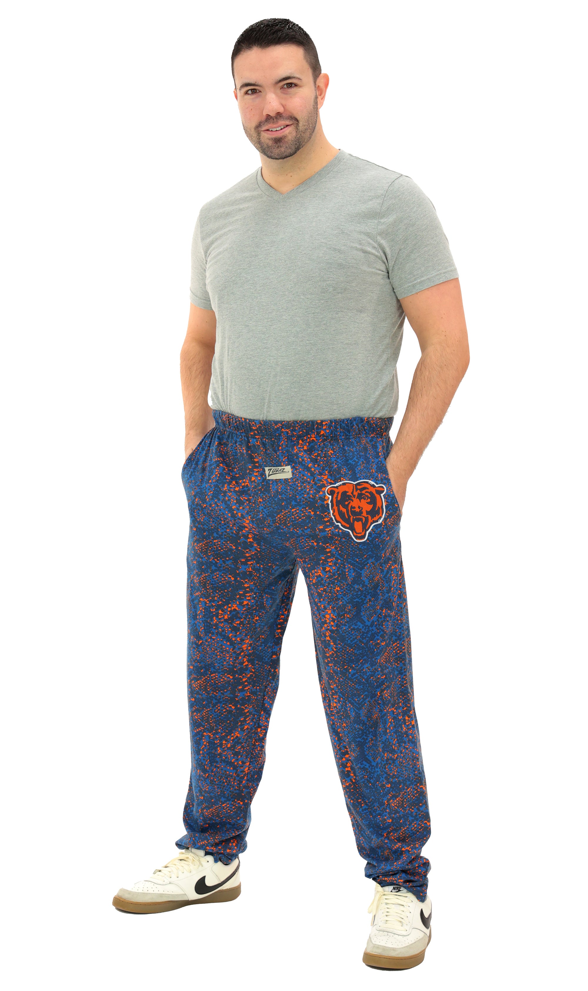 Zubaz NFL Adult Unisex Z88 Embroidered Post Pattern Pant, Chicago Bears, X-Small