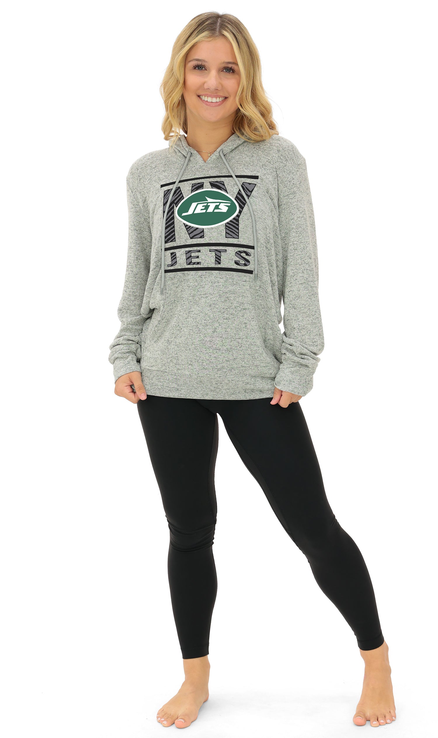 Zubaz NFL Women's Goal Line Soft Marled Gray Hoodie, New York Jets