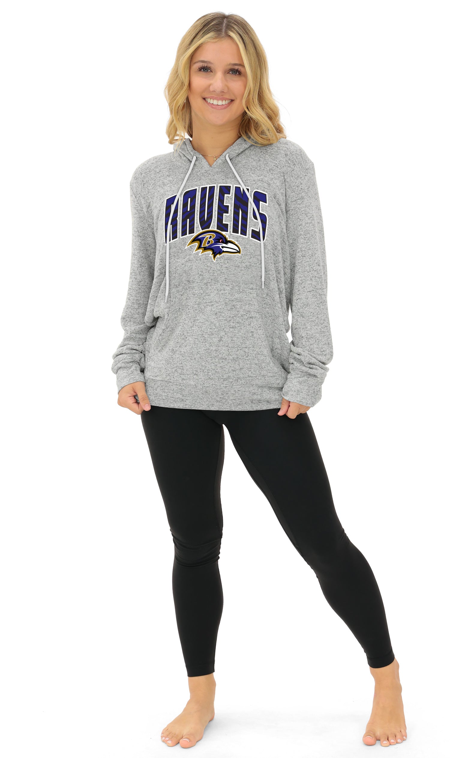 Zubaz NFL Women's Zebra Arch Soft Marled Team Color Hoodie, Baltimore Ravens