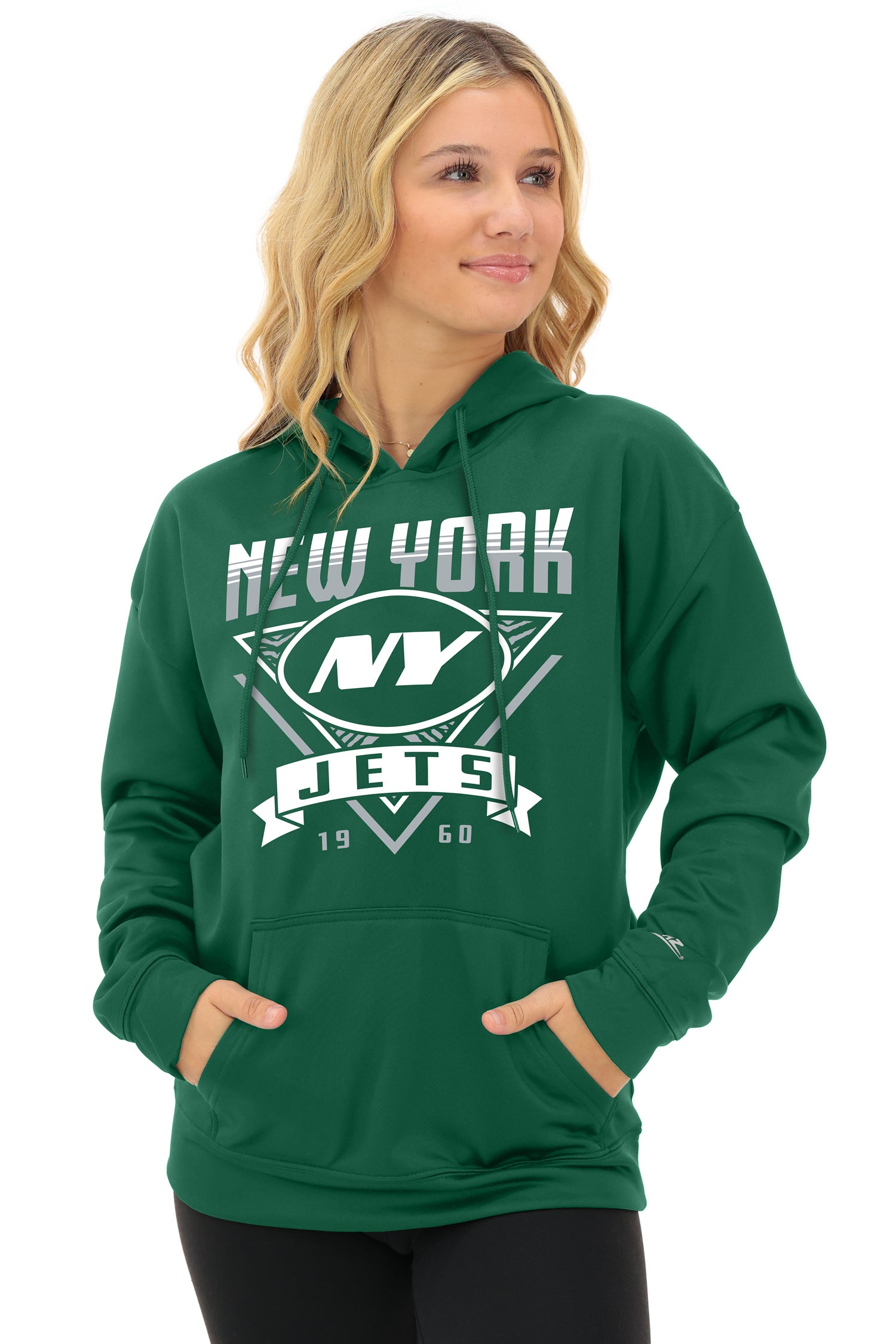 Zubaz NFL Women's Free Play 2 Color Zebra Liner Hoodie, NEW YORK JETS
