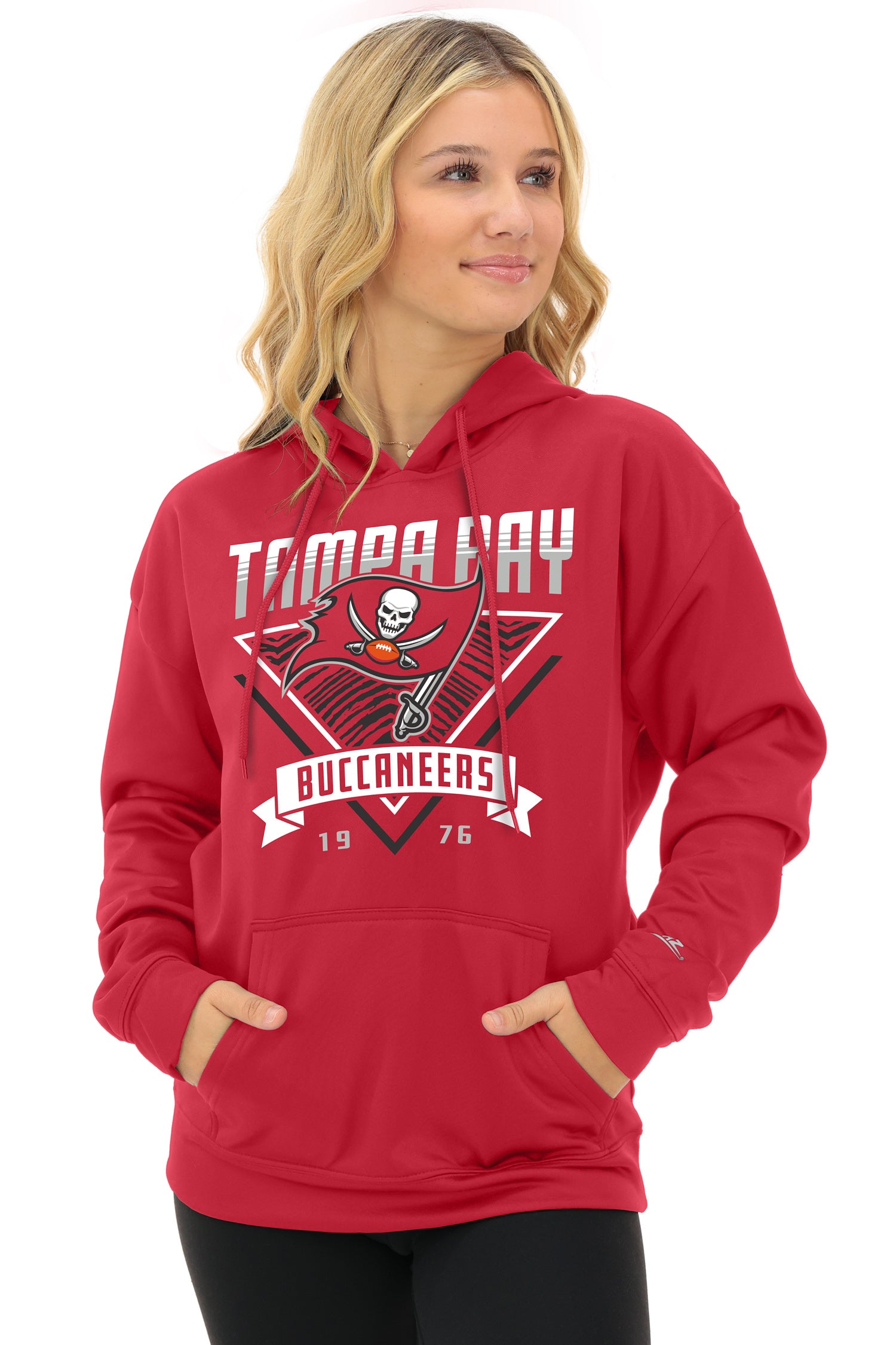 Zubaz NFL Women's Free Play 2 Color Zebra Liner Hoodie, TAMPA BAY BUCCANEERS