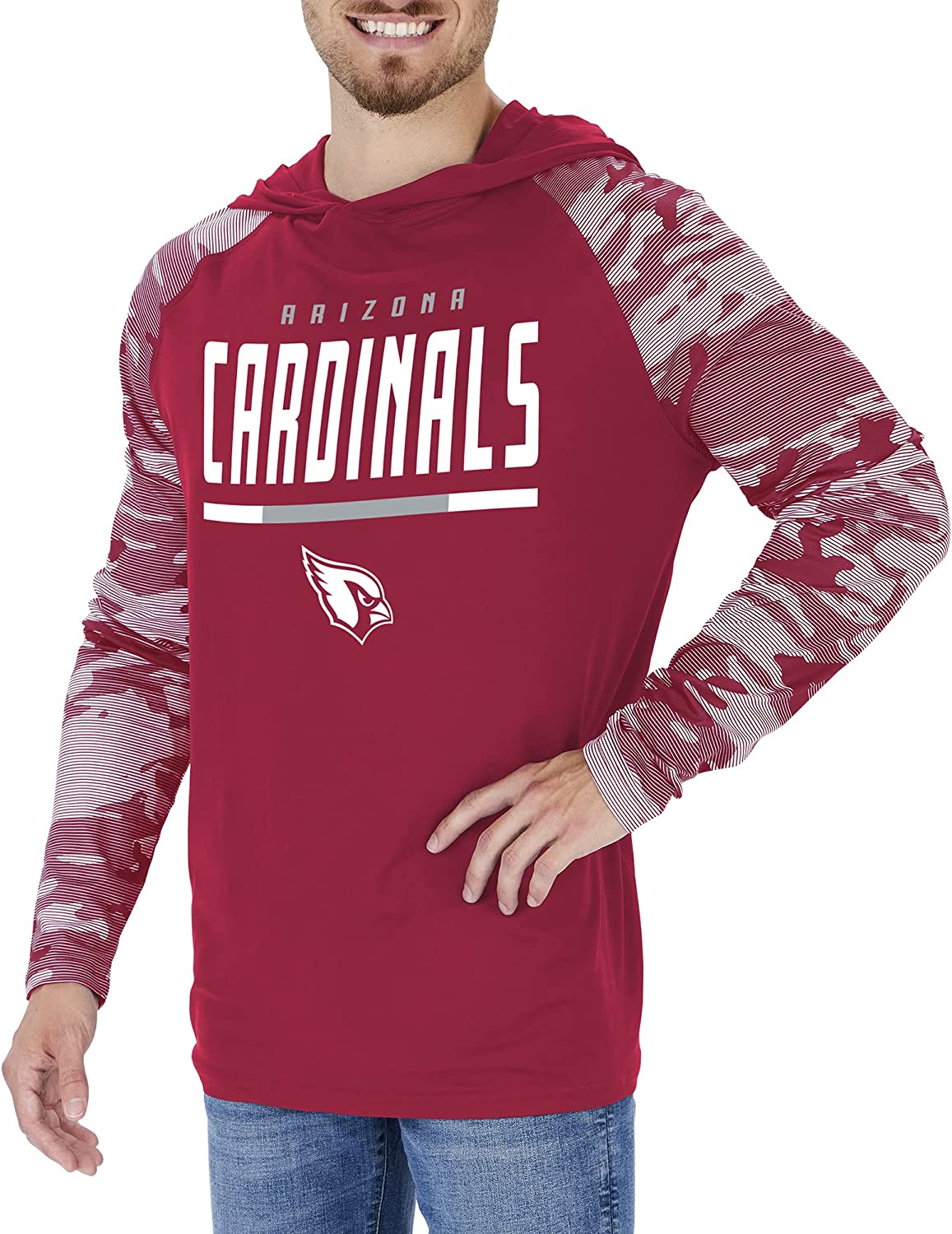 Zubaz NFL Men's Linebacker Camo Line Sleeves Lightweight Hoodie, ARIZONA CARDINALS