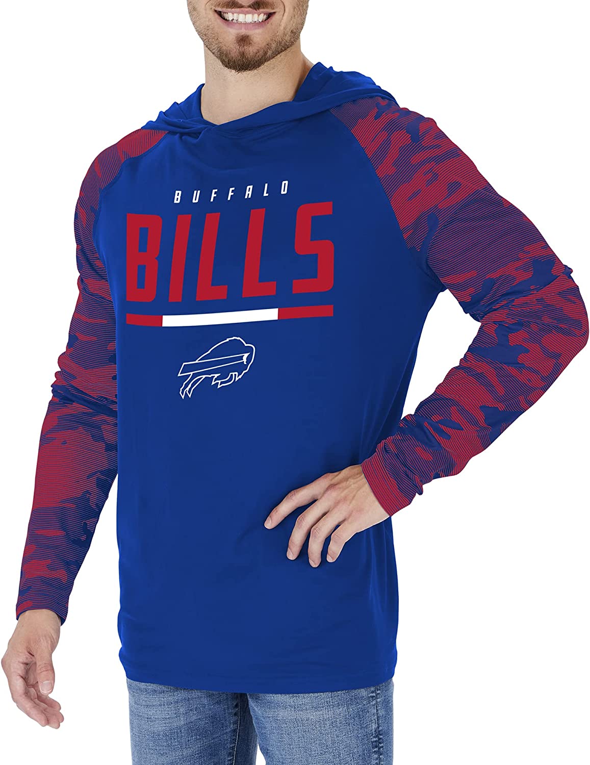 Zubaz NFL Men's Linebacker Camo Line Sleeves Lightweight Hoodie, BUFFALO BILLS
