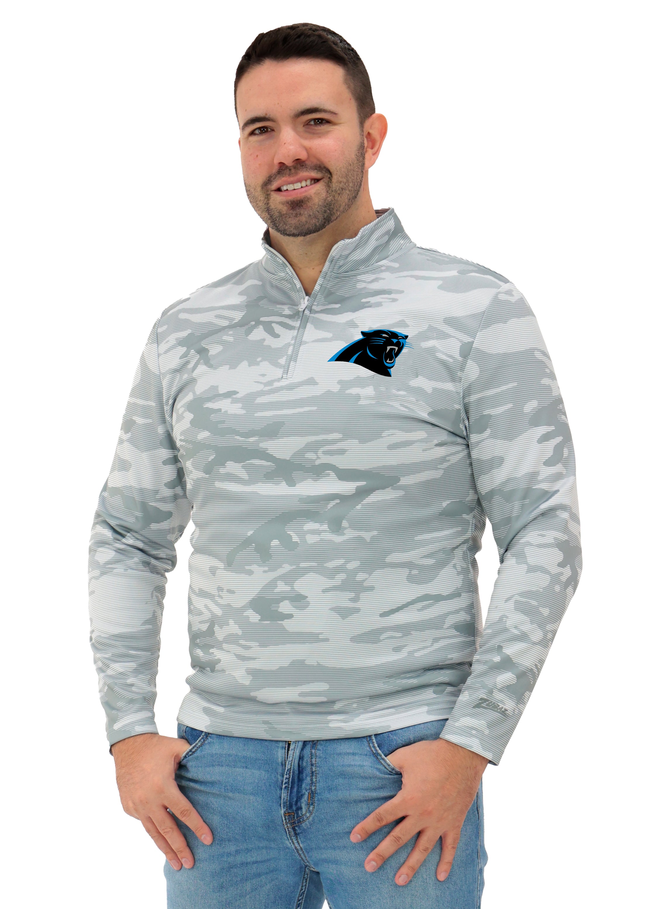 Zubaz NFL Men's Tonal Camo Line 1/4 Zip, CAROLINA PANTHERS