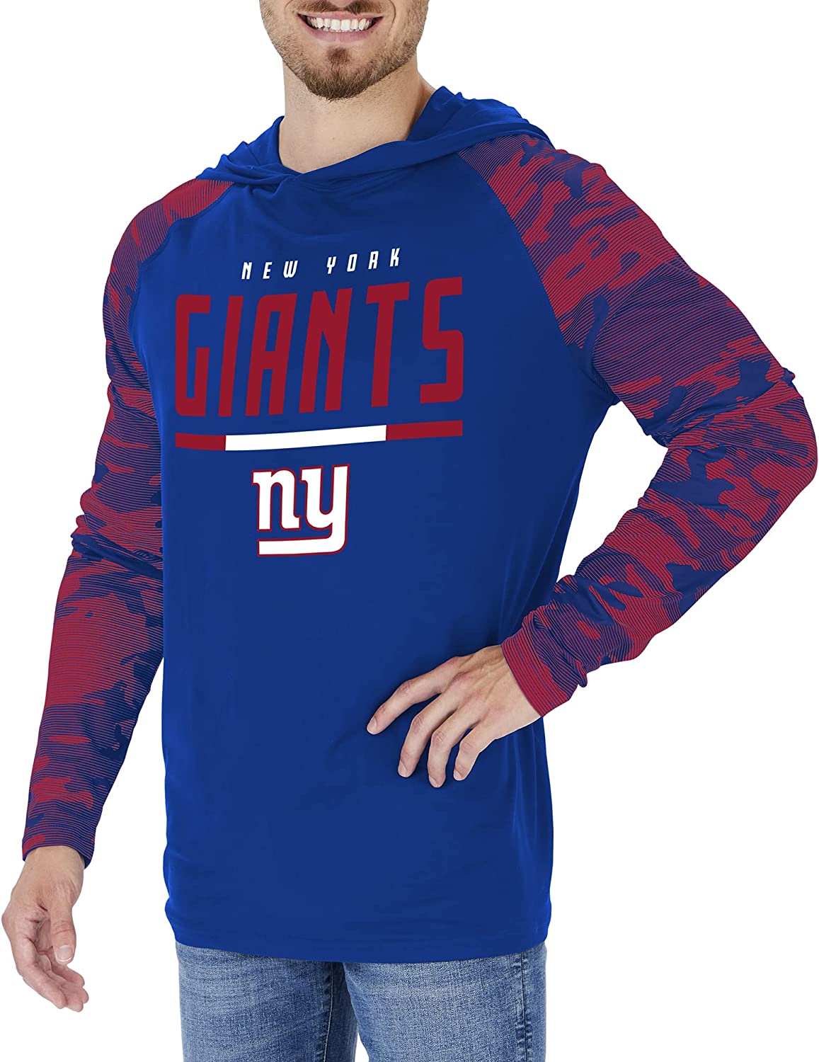 Zubaz NFL Men's Linebacker Camo Line Sleeves Lightweight Hoodie, NEW YORK GIANTS