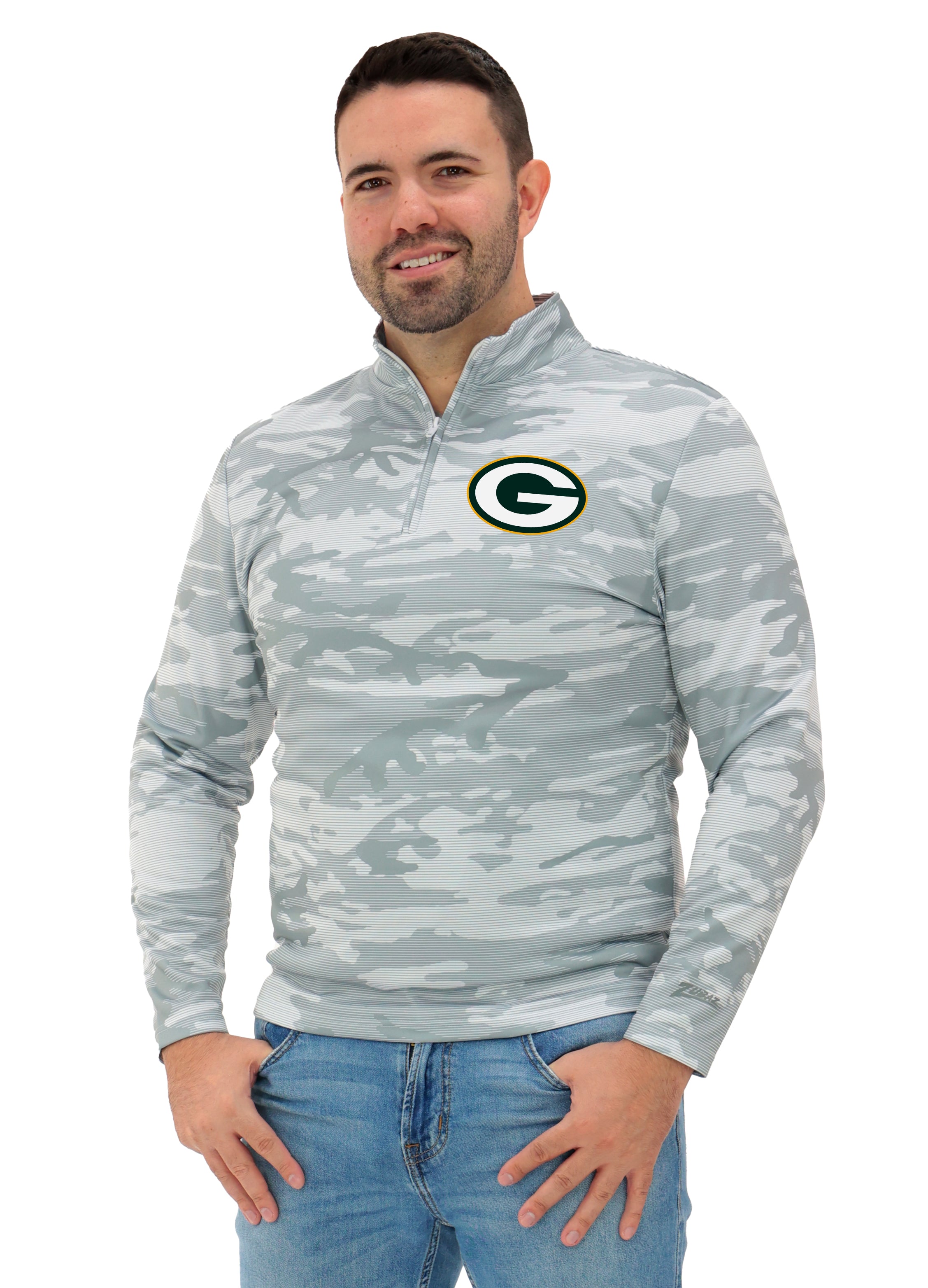 Zubaz NFL Men's Tonal Camo Line 1/4 Zip, GREEN BAY PACKERS