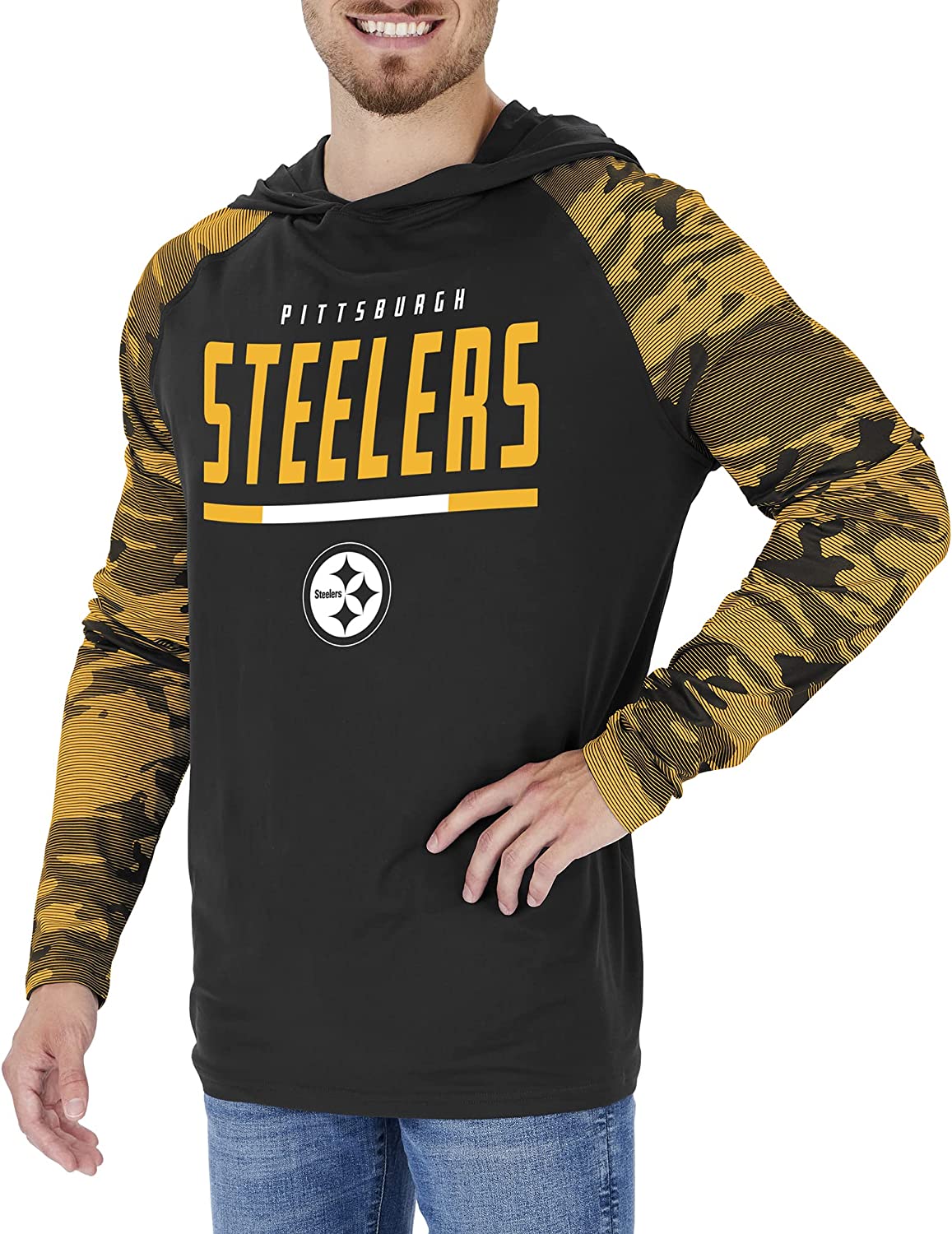 Zubaz NFL Men's Linebacker Camo Line Sleeves Lightweight Hoodie, PITTSBURGH STEELERS