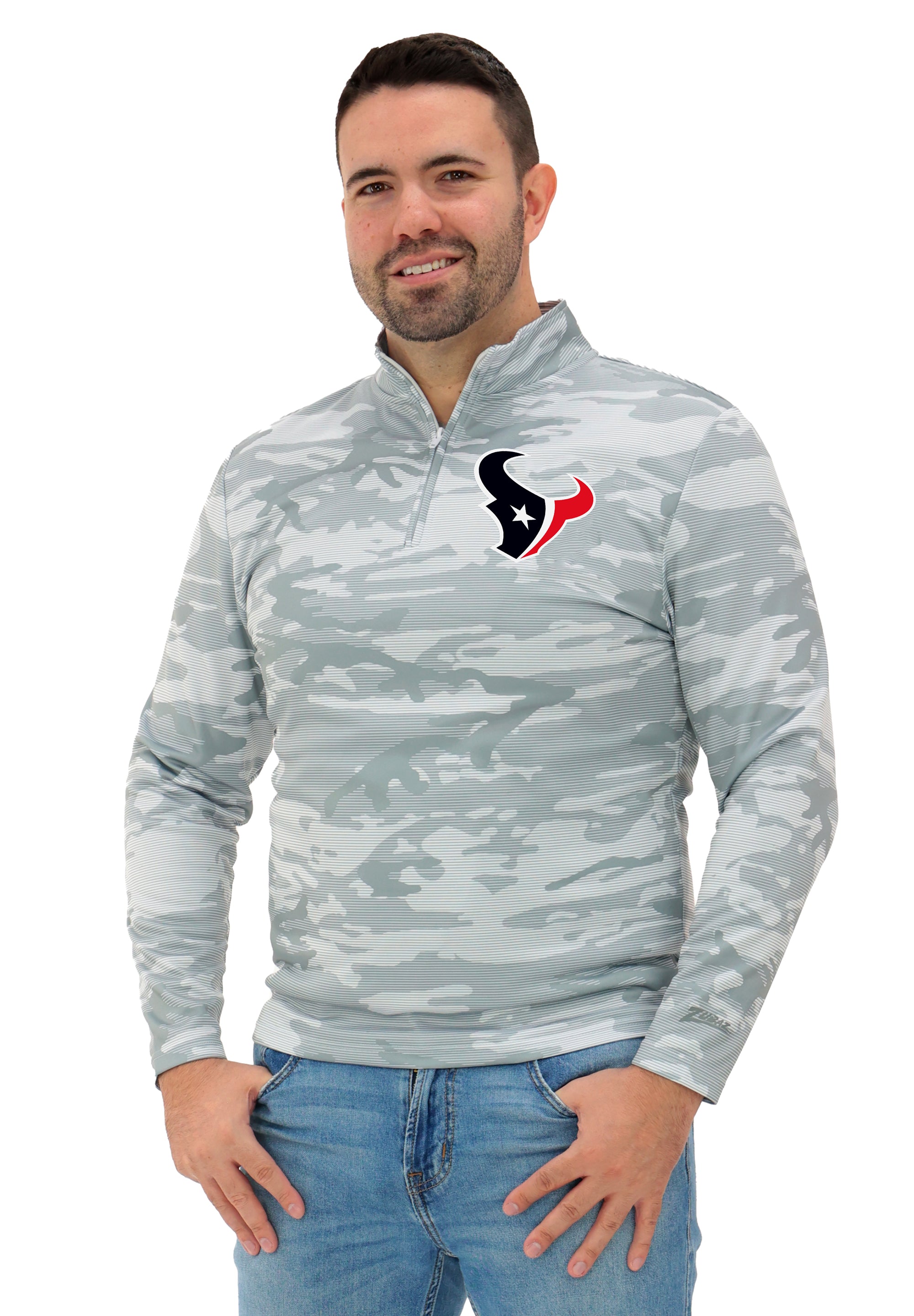 Zubaz NFL Men's Tonal Camo Line 1/4 Zip, HOUSTON TEXANS