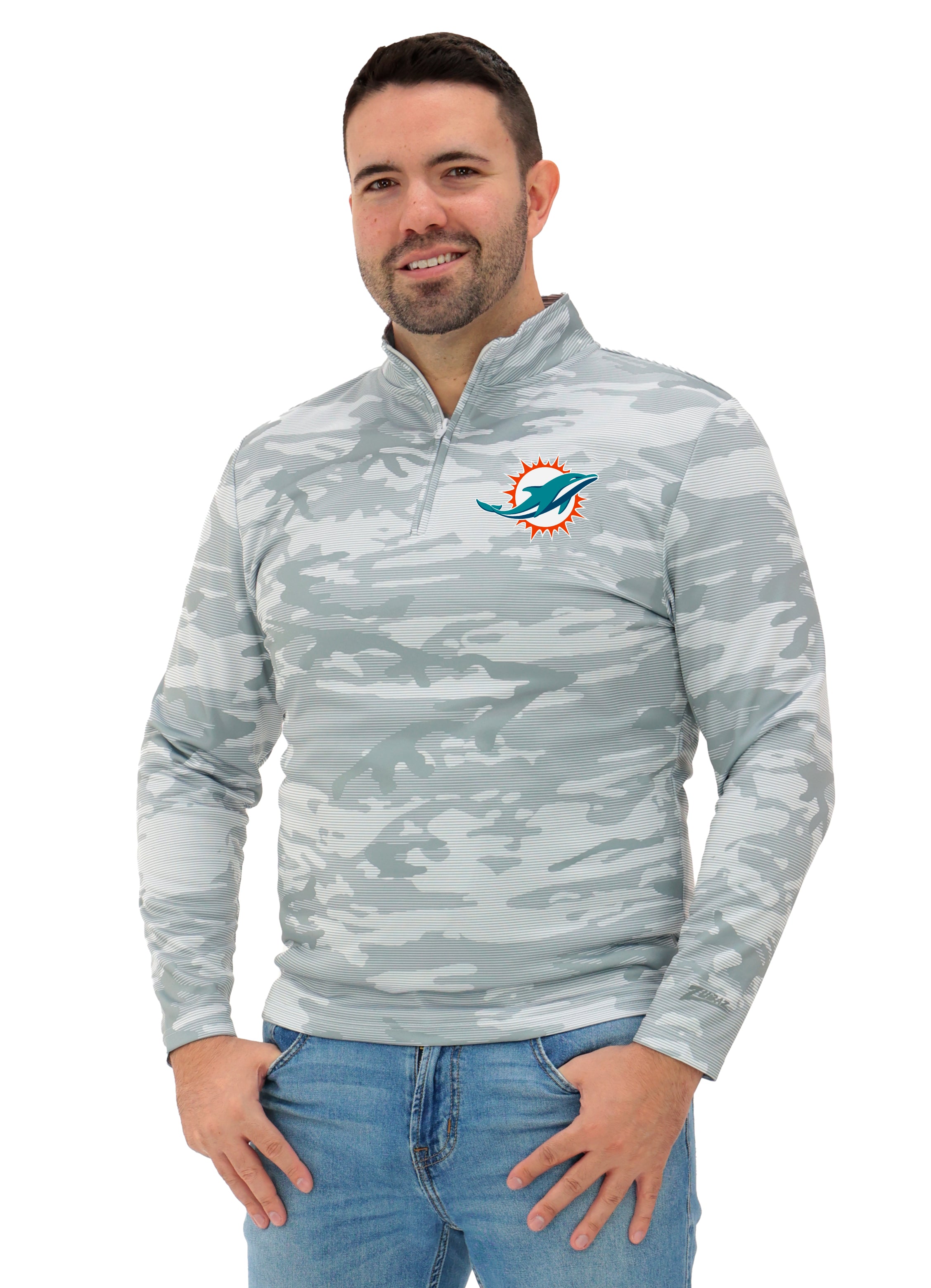 Zubaz NFL Men's Tonal Camo Line 1/4 Zip, MIAMI DOLPHINS