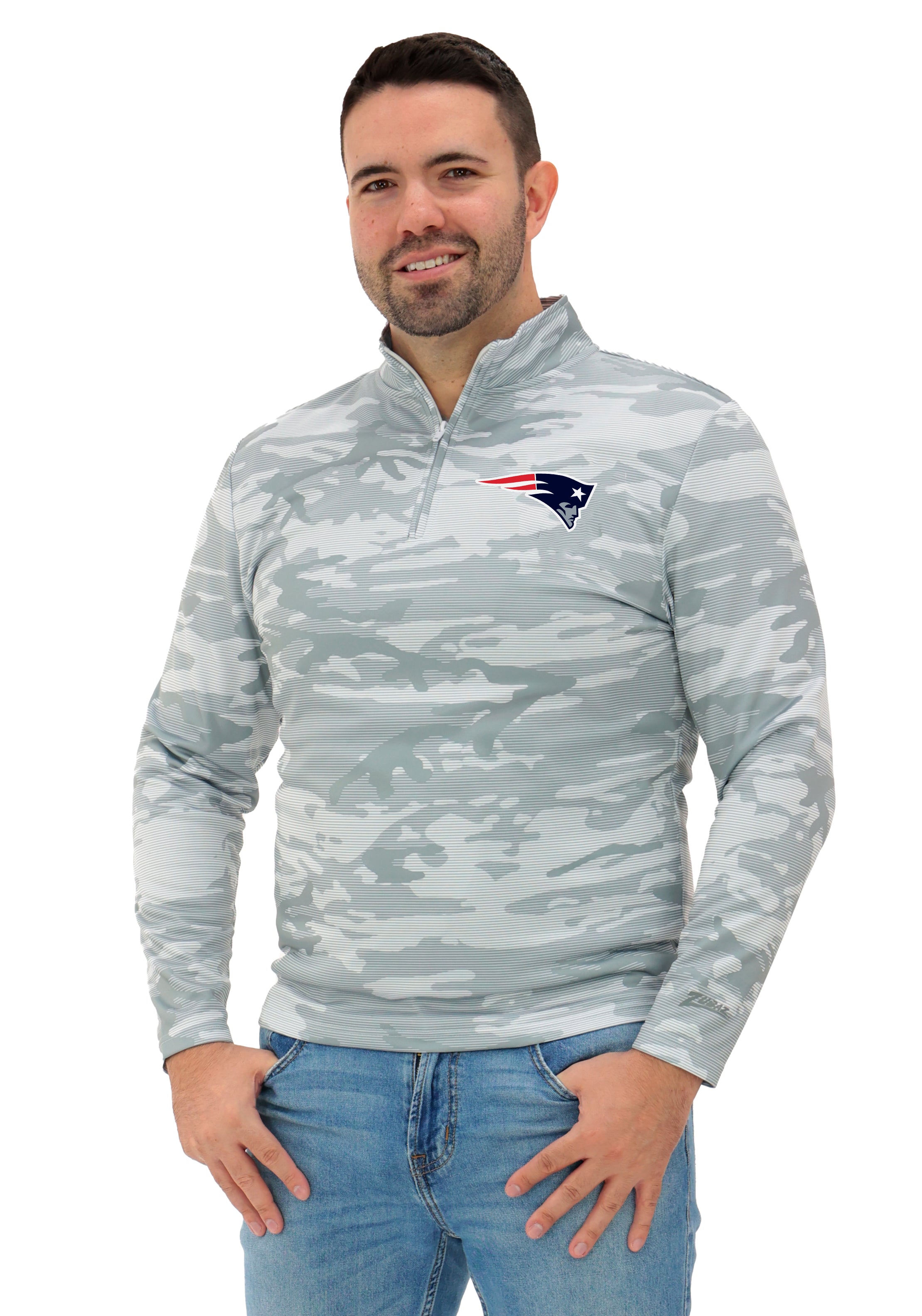 Zubaz NFL Men's Tonal Camo Line 1/4 Zip, NEW ENGLAND PATRIOTS