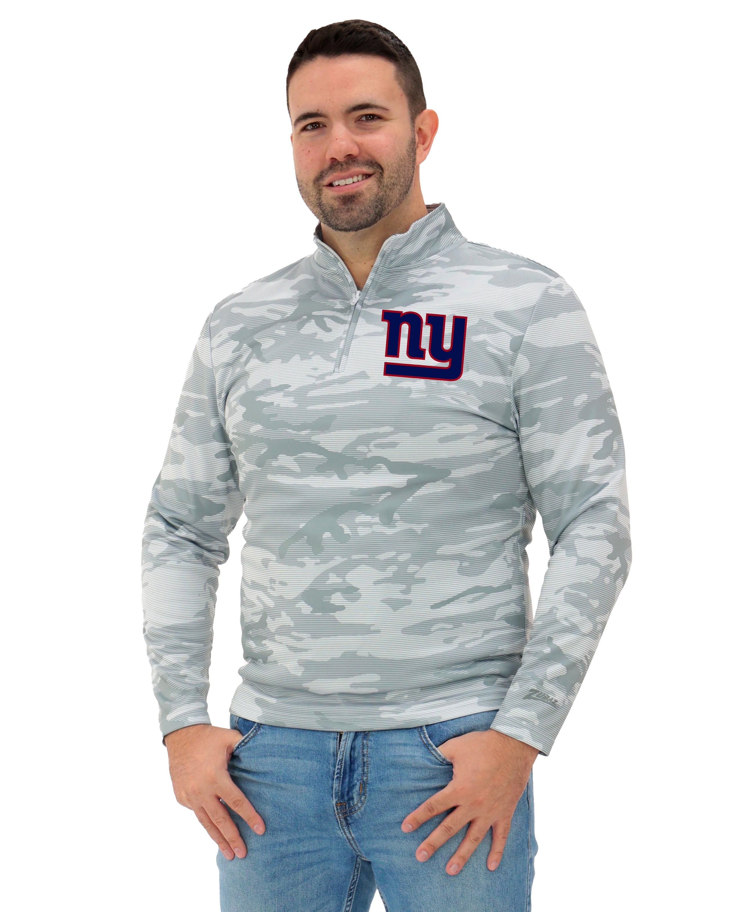Zubaz NFL Men's Tonal Camo Line 1/4 Zip, NEW YORK GIANTS