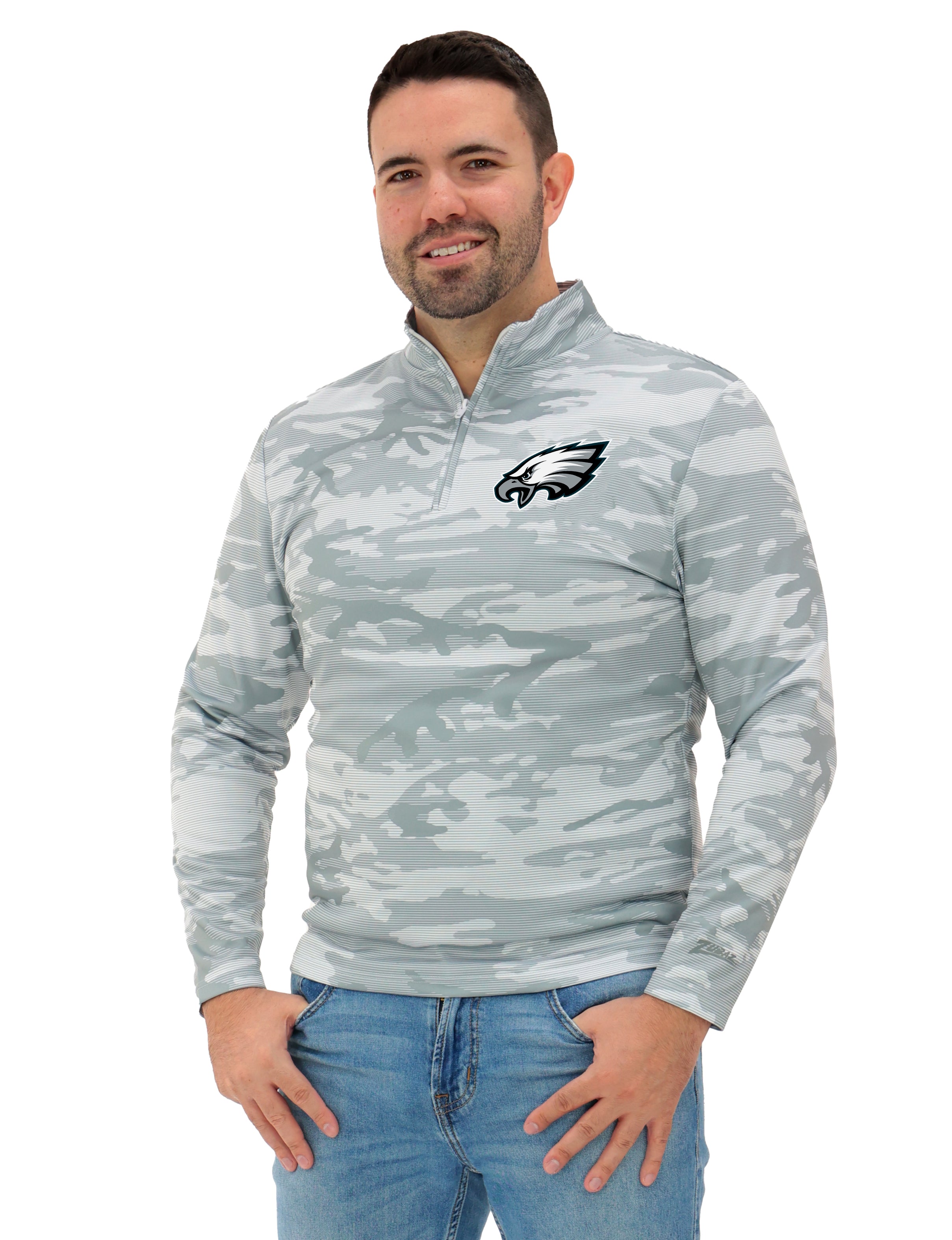 Zubaz NFL Men's Tonal Camo Line 1/4 Zip, PHILADELPHIA EAGLES