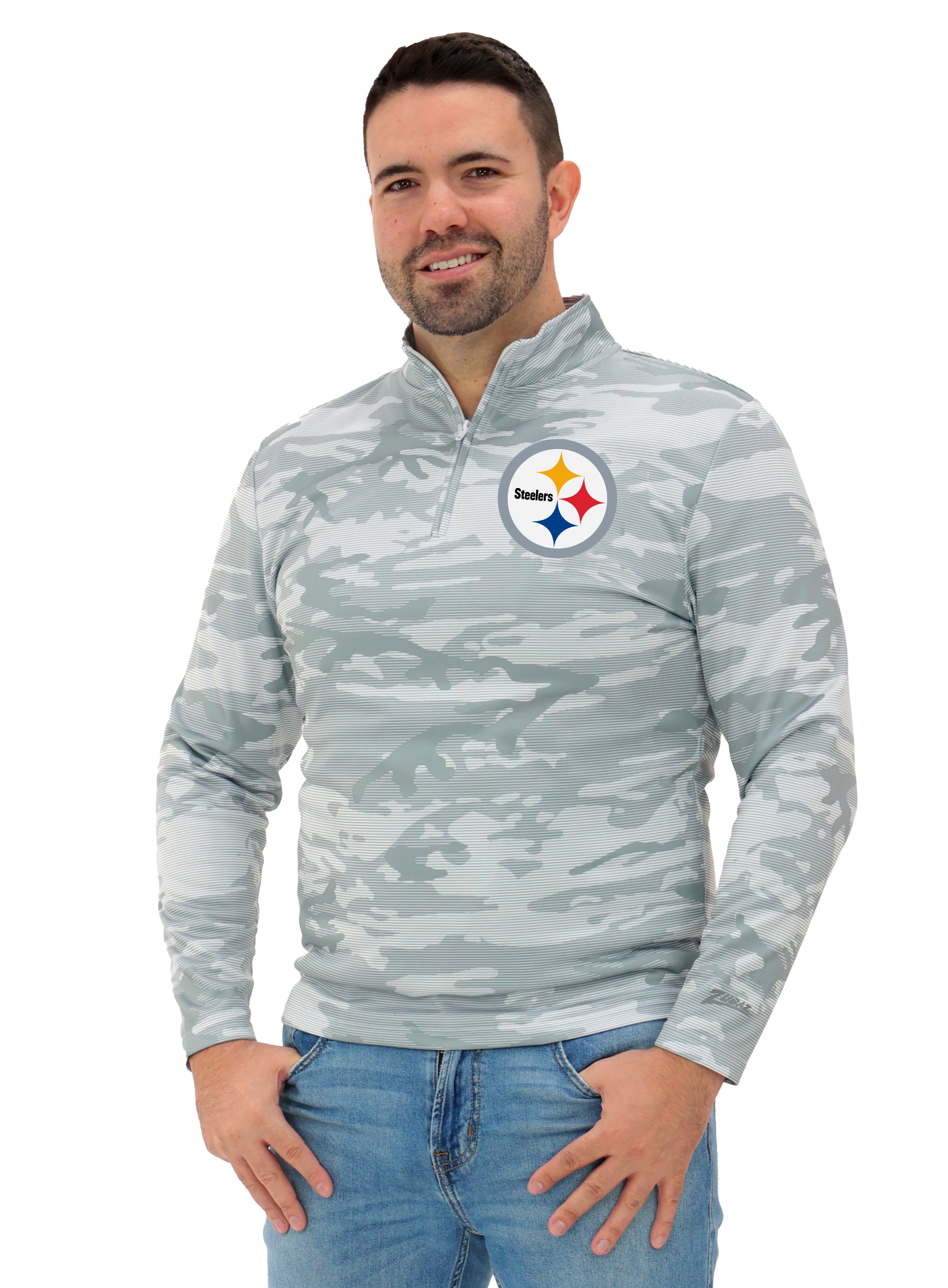 Zubaz NFL Men's Tonal Camo Line 1/4 Zip, PITTSBURGH STEELERS