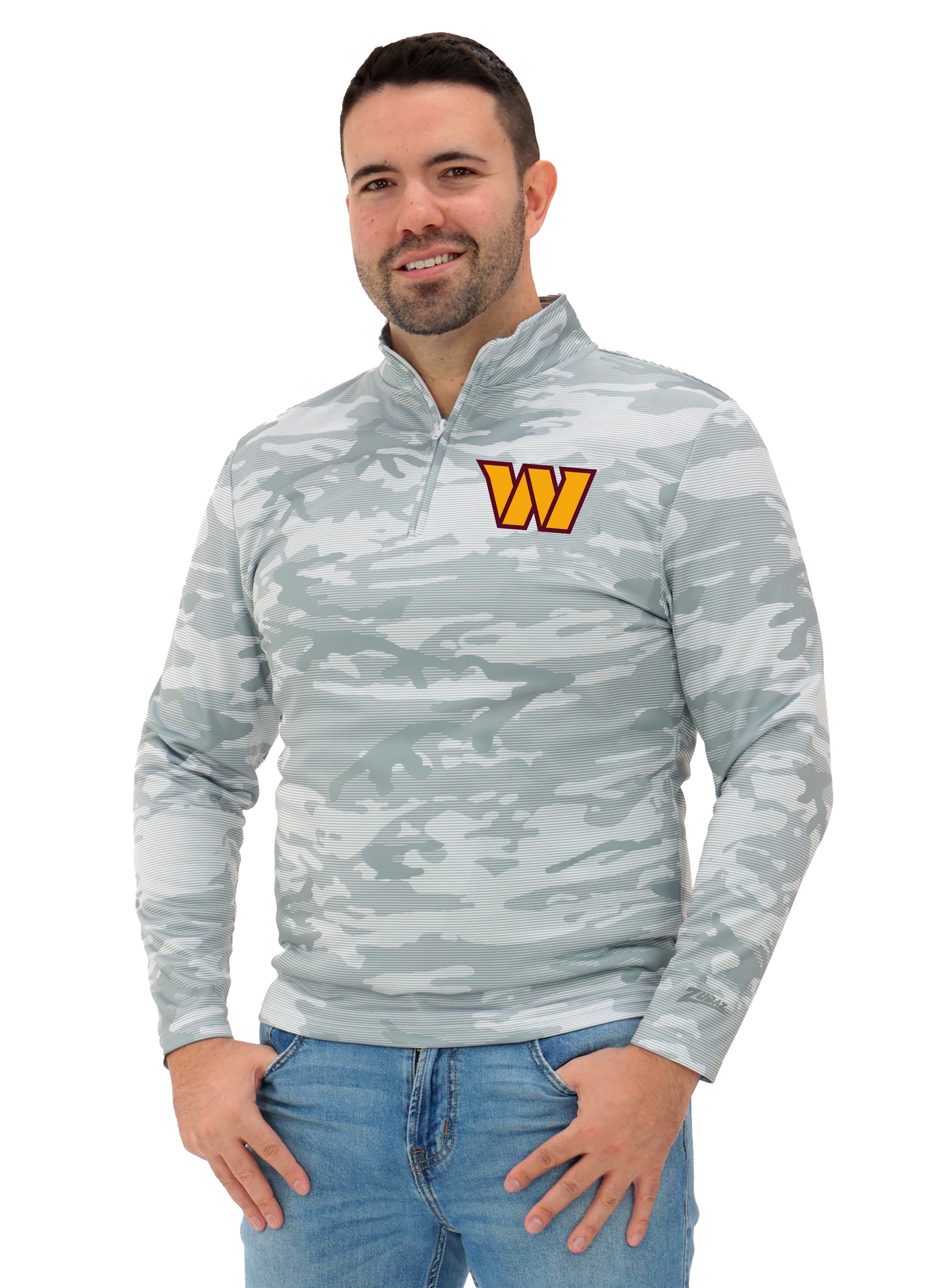 Zubaz NFL Men's Tonal Camo Line 1/4 Zip, WASHINGTON COMMANDERS