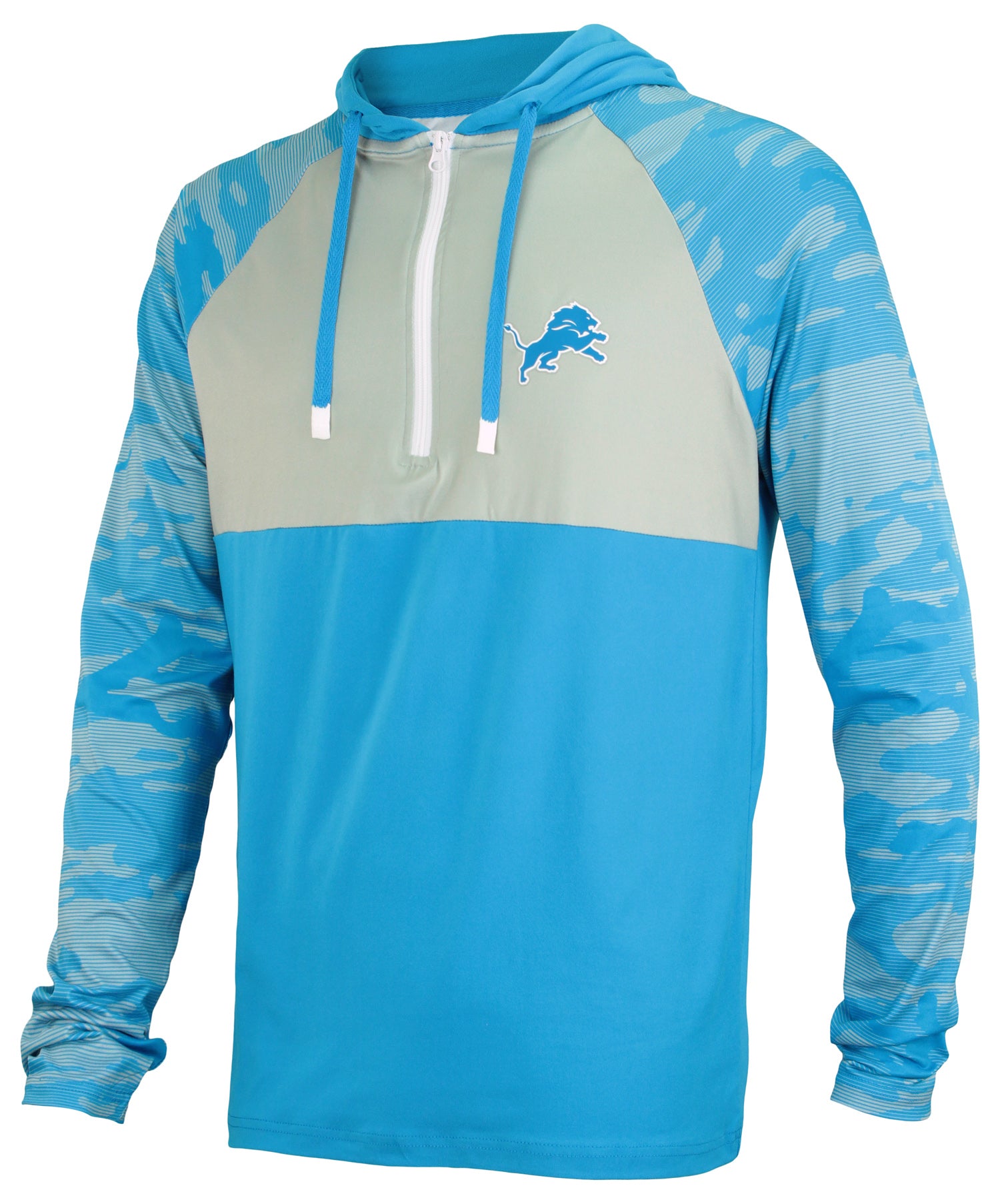 Zubaz NFL Men's Camo Line Sleeves Lightweight 1/4 Zip Color Block Hoodie, DETROIT LIONS