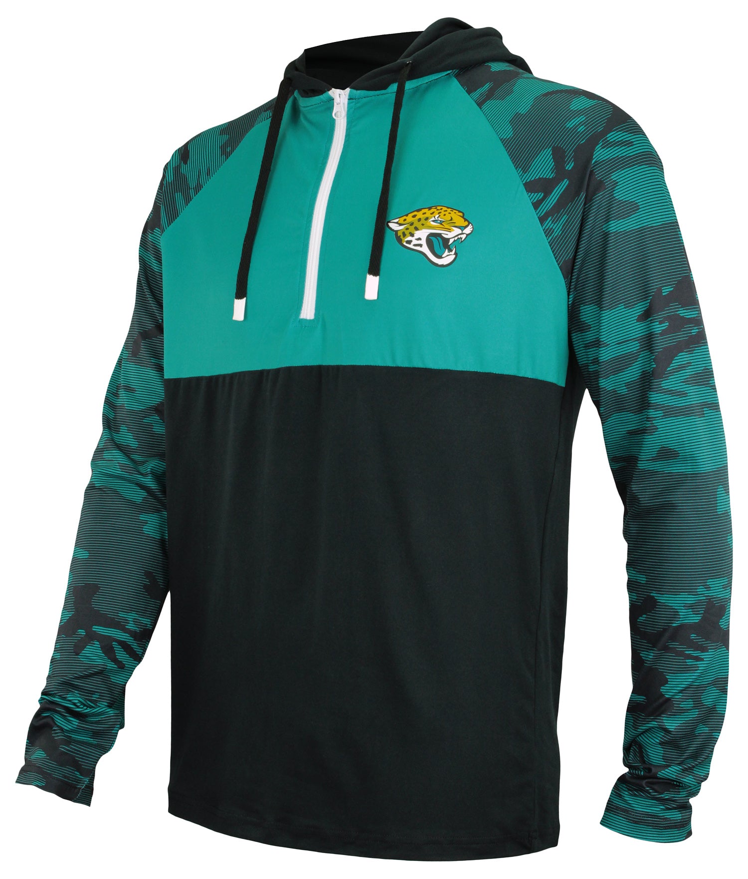 Zubaz NFL Men's Camo Line Sleeves Lightweight 1/4 Zip Color Block Hoodie, JACKSONVILLE JAGUARS