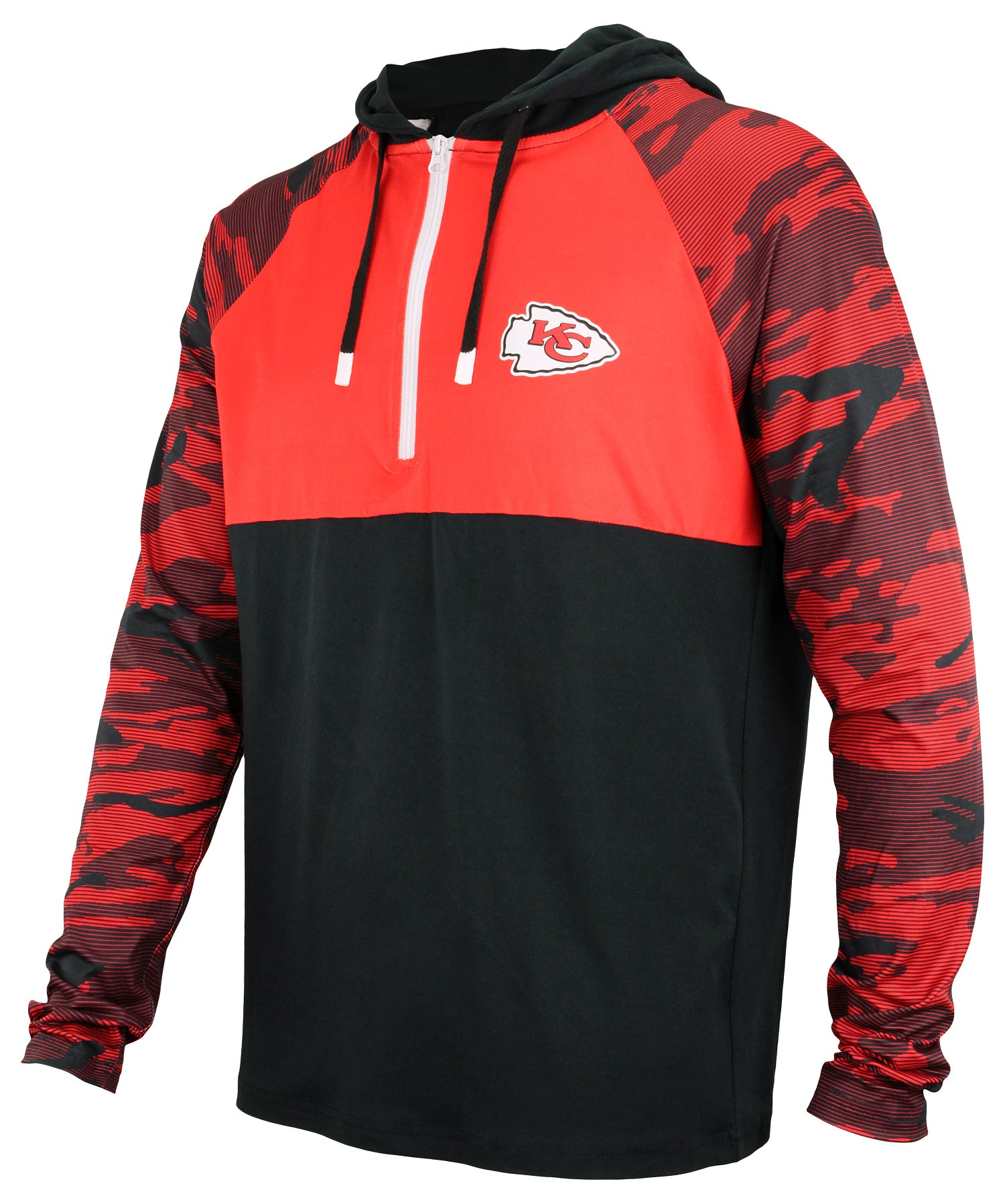 Zubaz NFL Men's Camo Line Sleeves Lightweight 1/4 Zip Color Block Hoodie, KANSAS CITY CHIEFS
