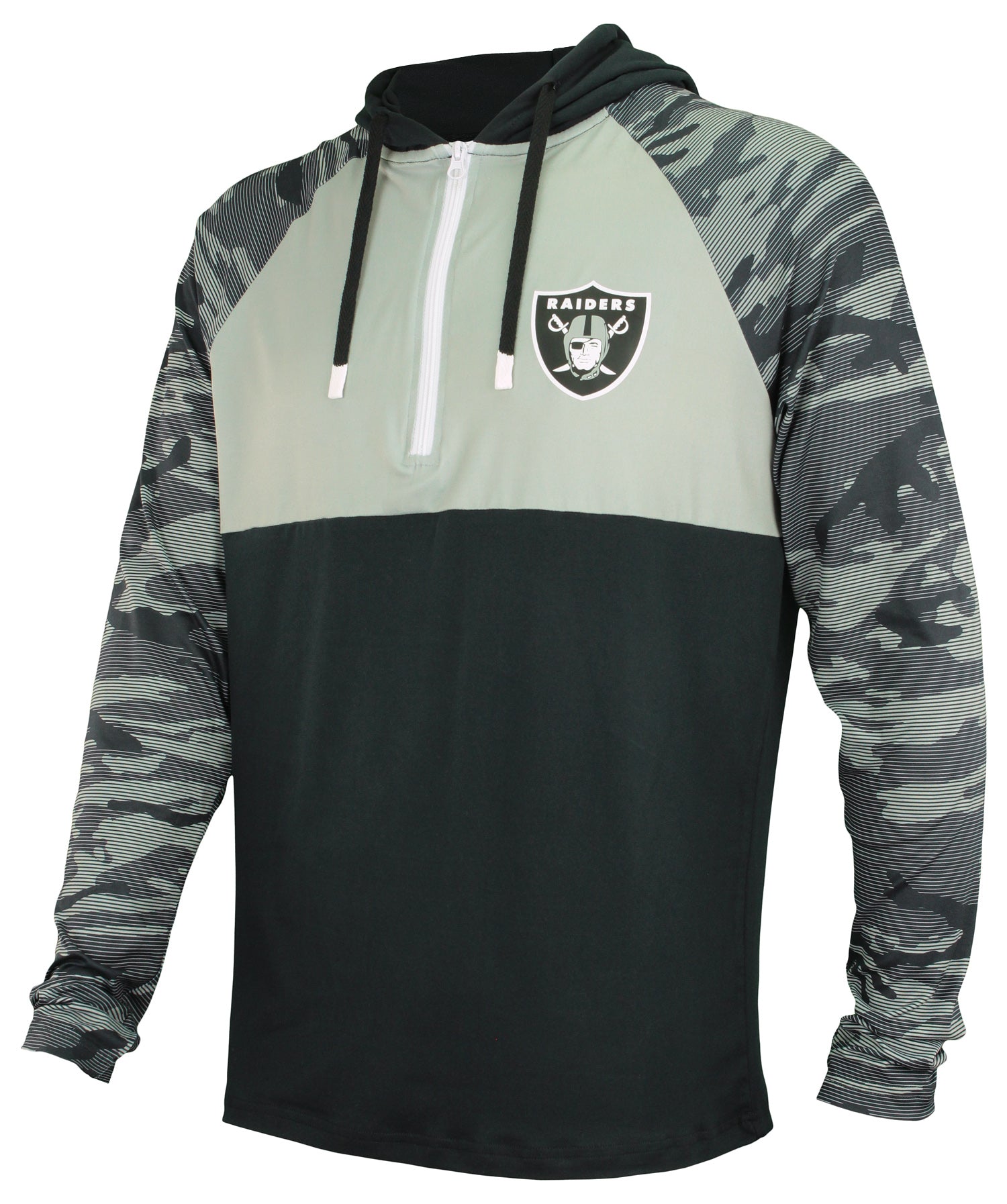Zubaz NFL Men's Camo Line Sleeves Lightweight 1/4 Zip Color Block Hoodie, LAS VEGAS RAIDERS