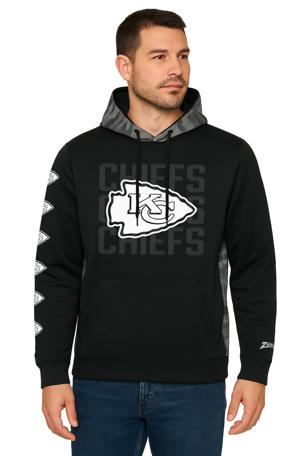 Zubaz NFL Men's Tonal Camo Line Back Panel Hoodie, KANSAS CITY CHIEFS