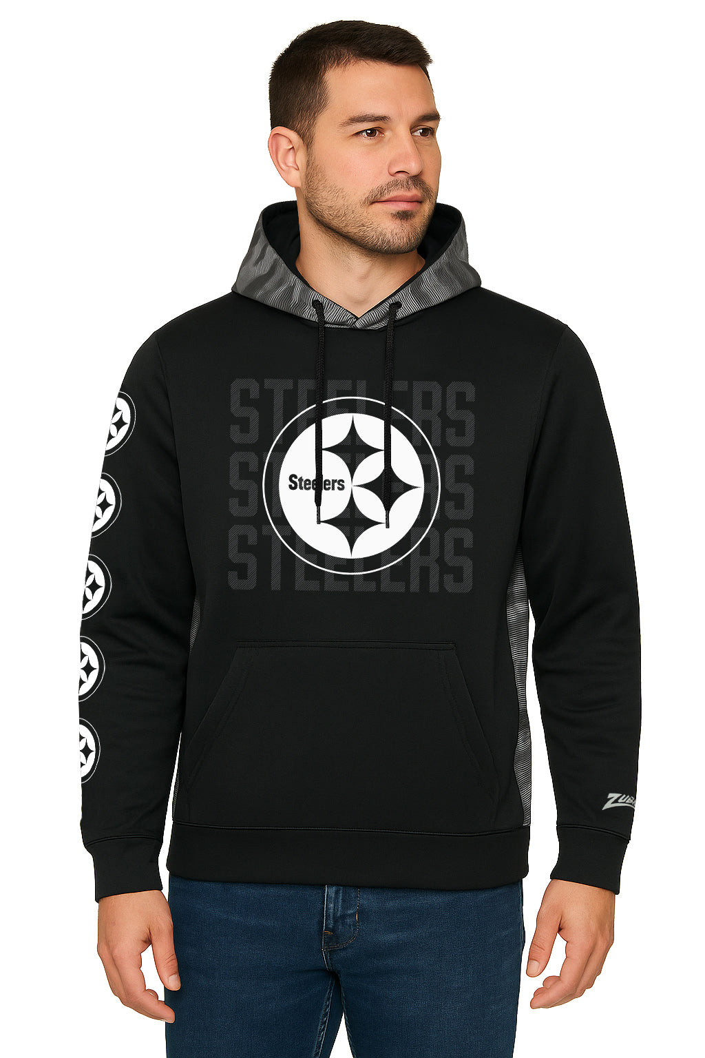 Zubaz NFL Men's Tonal Camo Line Back Panel Hoodie, PITTSBURGH STEELERS