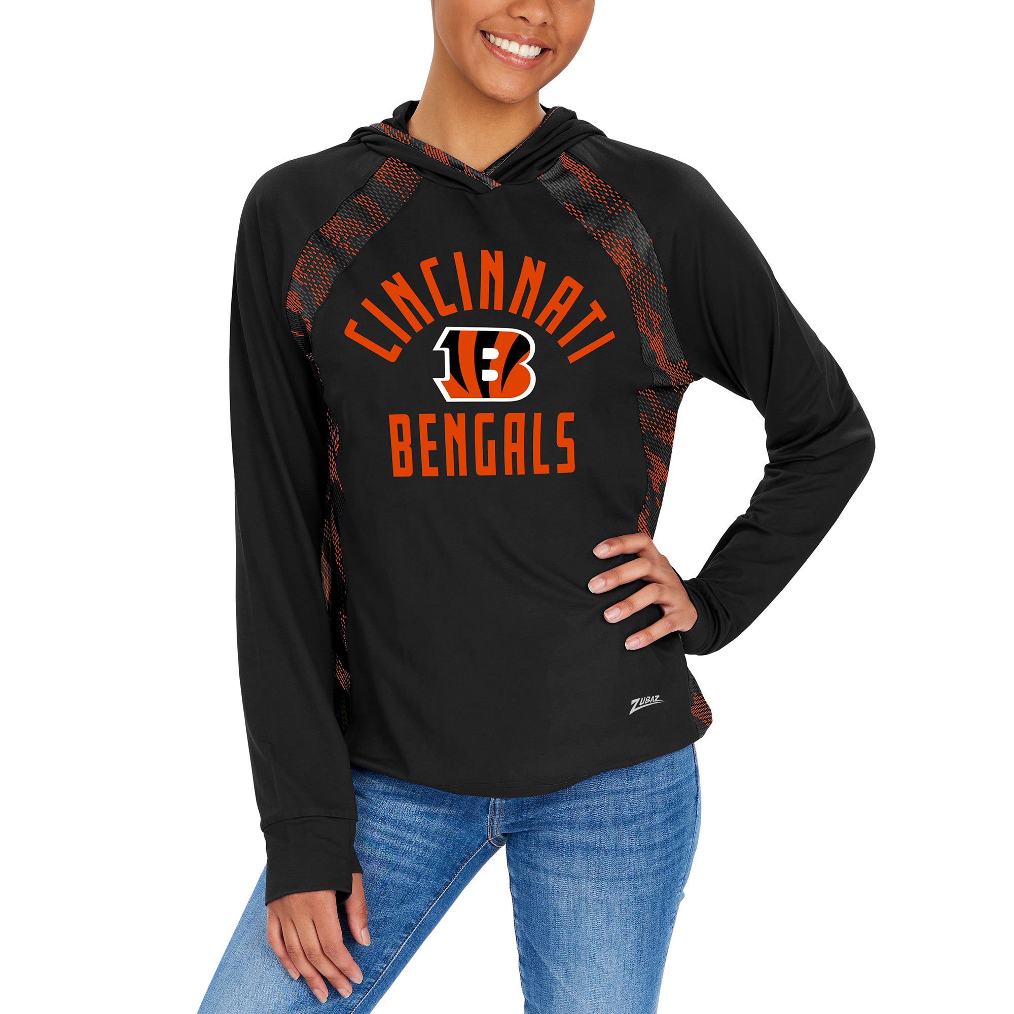 Zubaz NFL Women's Viper Accent Elevated Lightweight Hoodie, CINCINNATI BENGALS