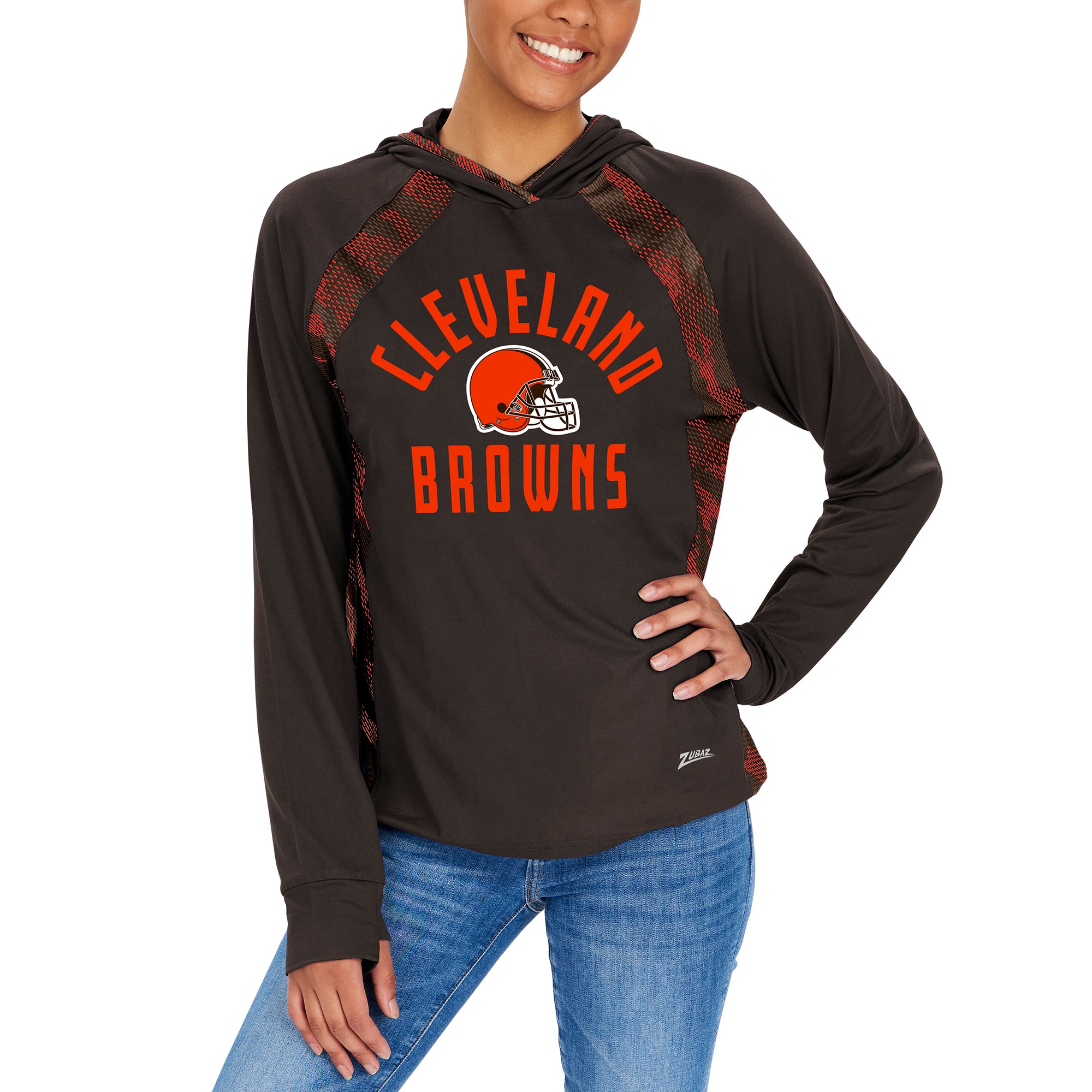 Zubaz NFL Women's Viper Accent Elevated Lightweight Hoodie, CLEVELAND BROWNS