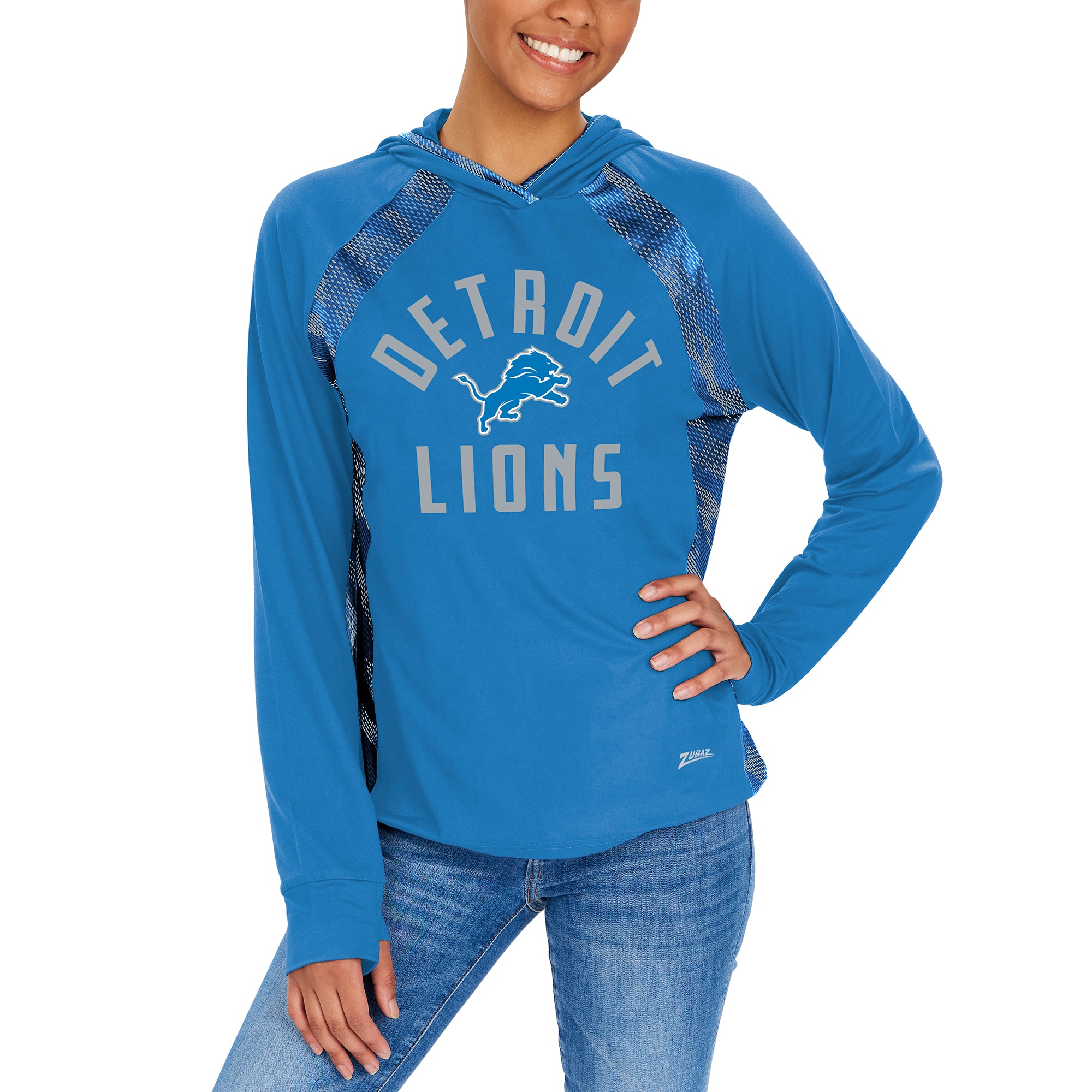 Zubaz NFL Women's Viper Accent Elevated Lightweight Hoodie, DETROIT LIONS