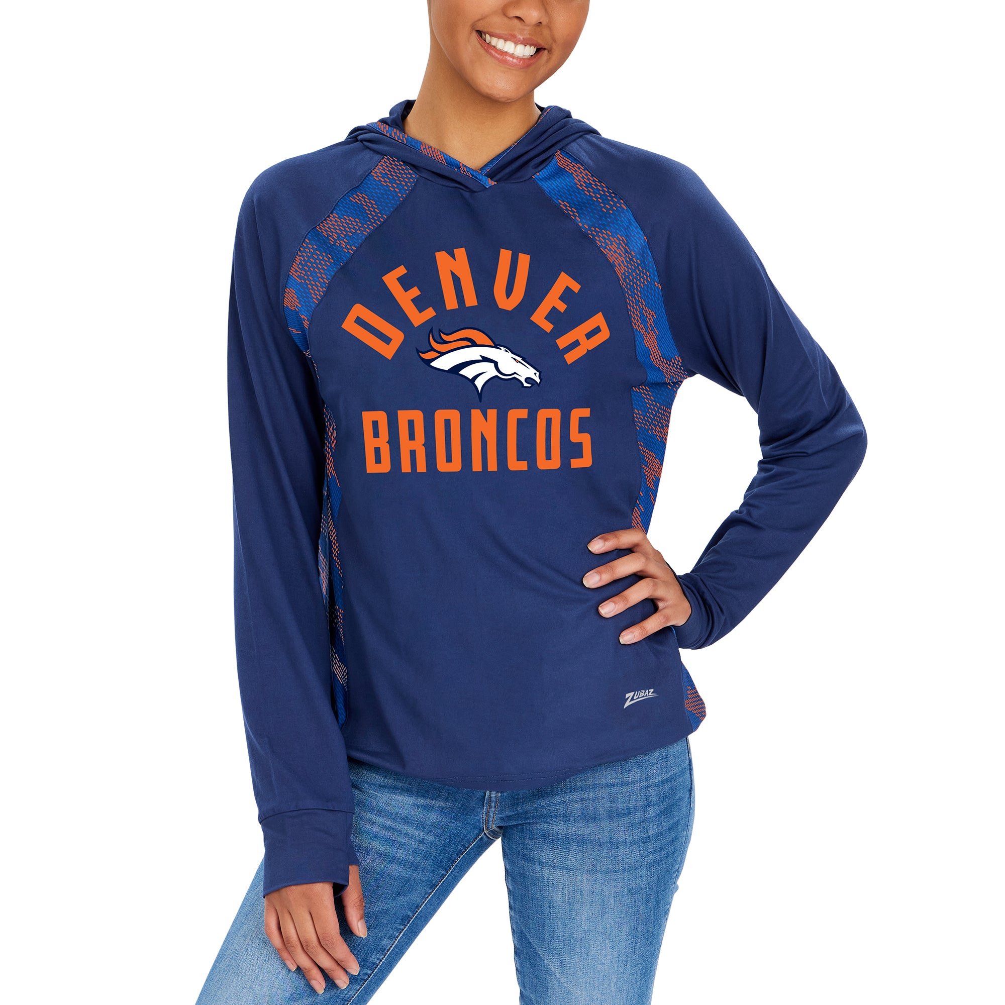 Zubaz NFL Women's Viper Accent Elevated Lightweight Hoodie, DENVER BRONCOS