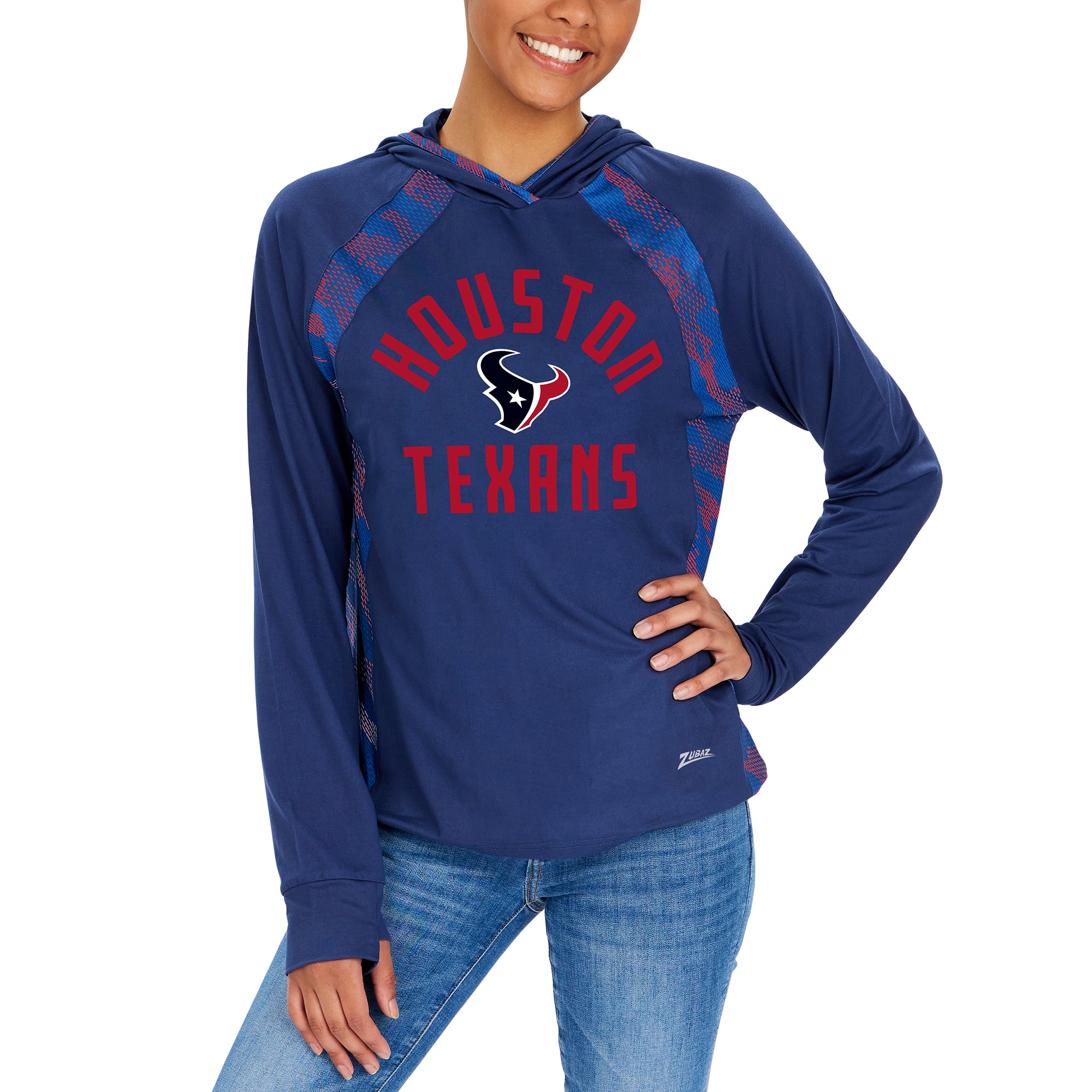 Zubaz NFL Women's Viper Accent Elevated Lightweight Hoodie, HOUSTON TEXANS