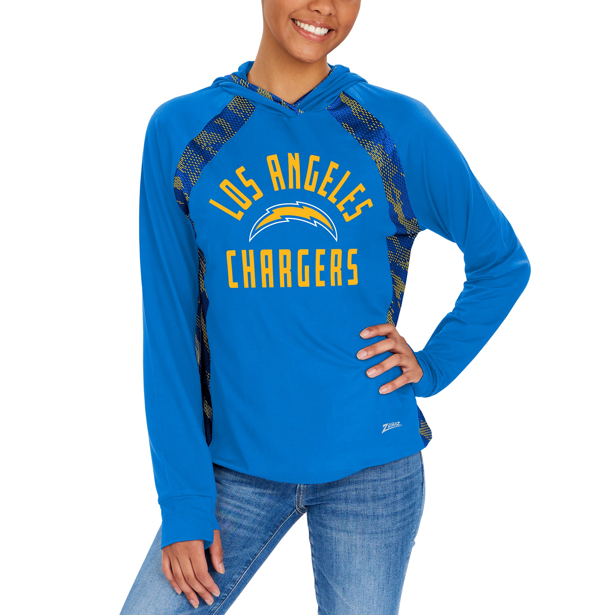 Zubaz NFL Women's Viper Accent Elevated Lightweight Hoodie, LOS ANGELES CHARGERS