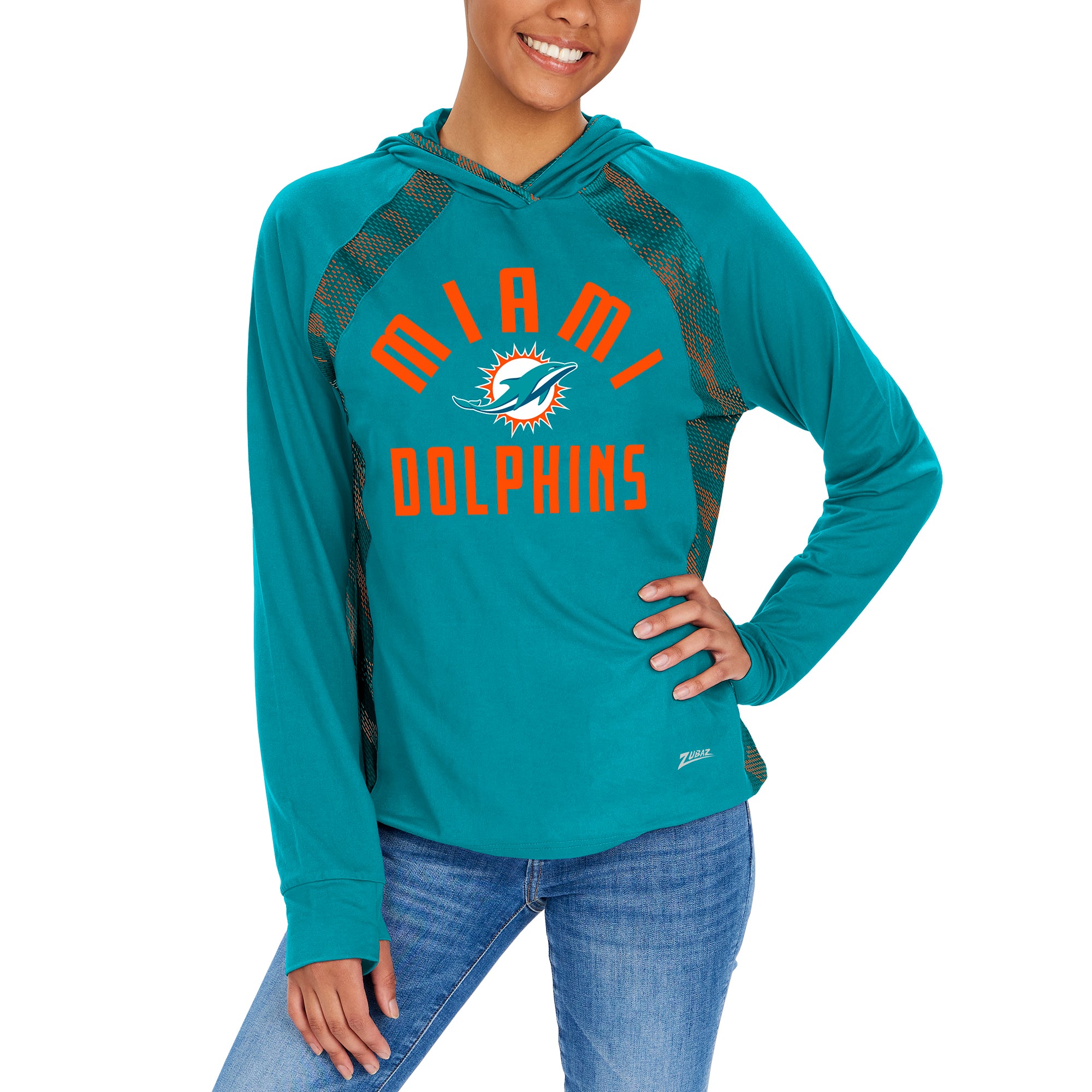 Zubaz NFL Women's Viper Accent Elevated Lightweight Hoodie, MIAMI DOLPHINS