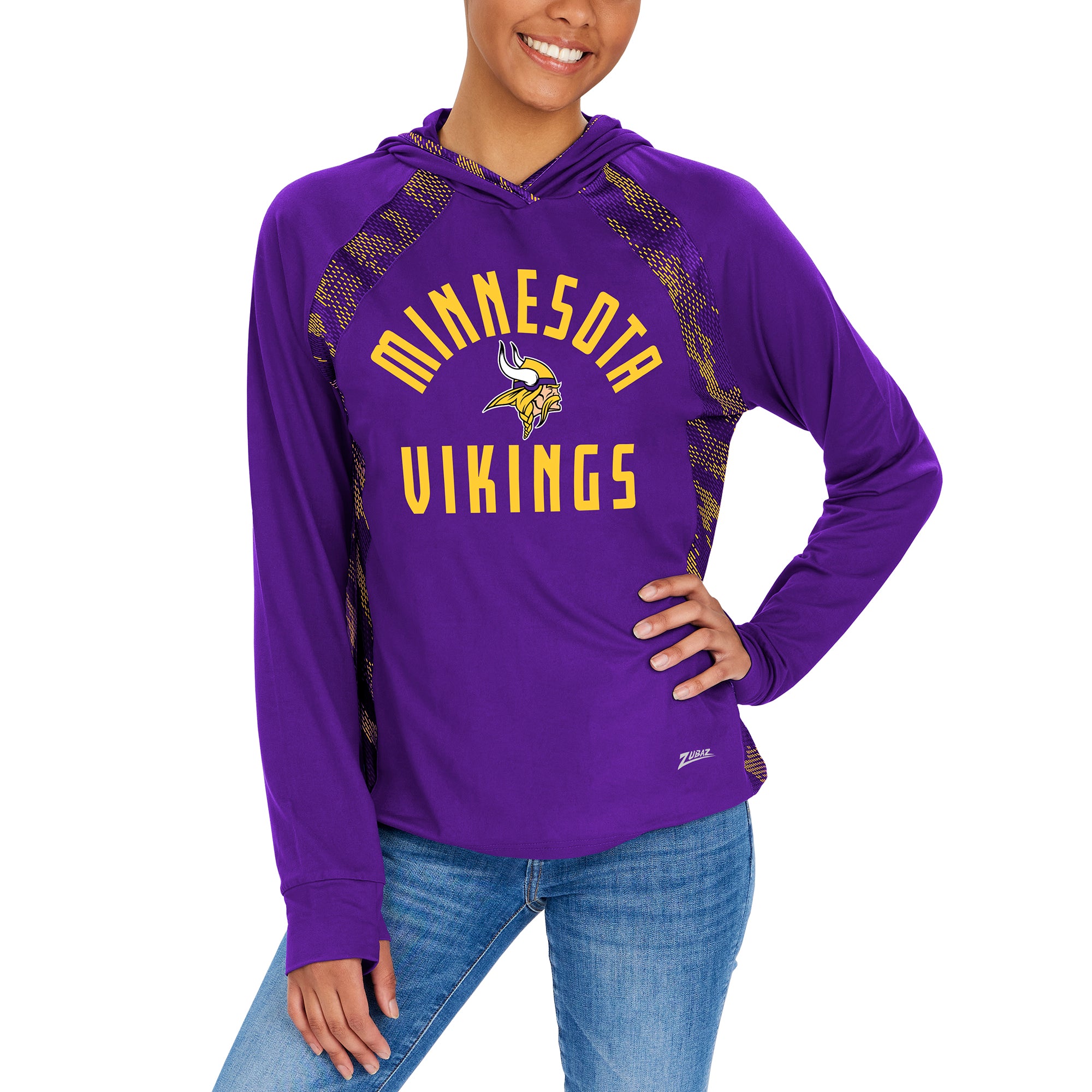 Zubaz NFL Women's Viper Accent Elevated Lightweight Hoodie, MINNESOTA VIKINGS