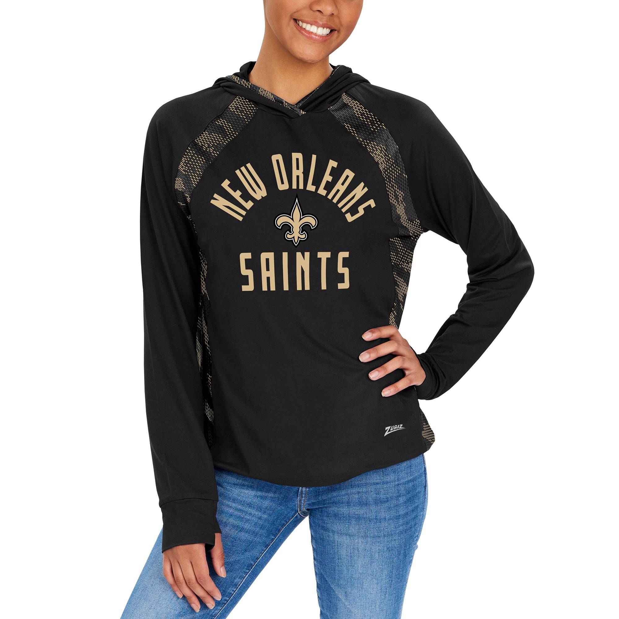 Zubaz NFL Women's Viper Accent Elevated Lightweight Hoodie, NEW ORLEANS SAINTS