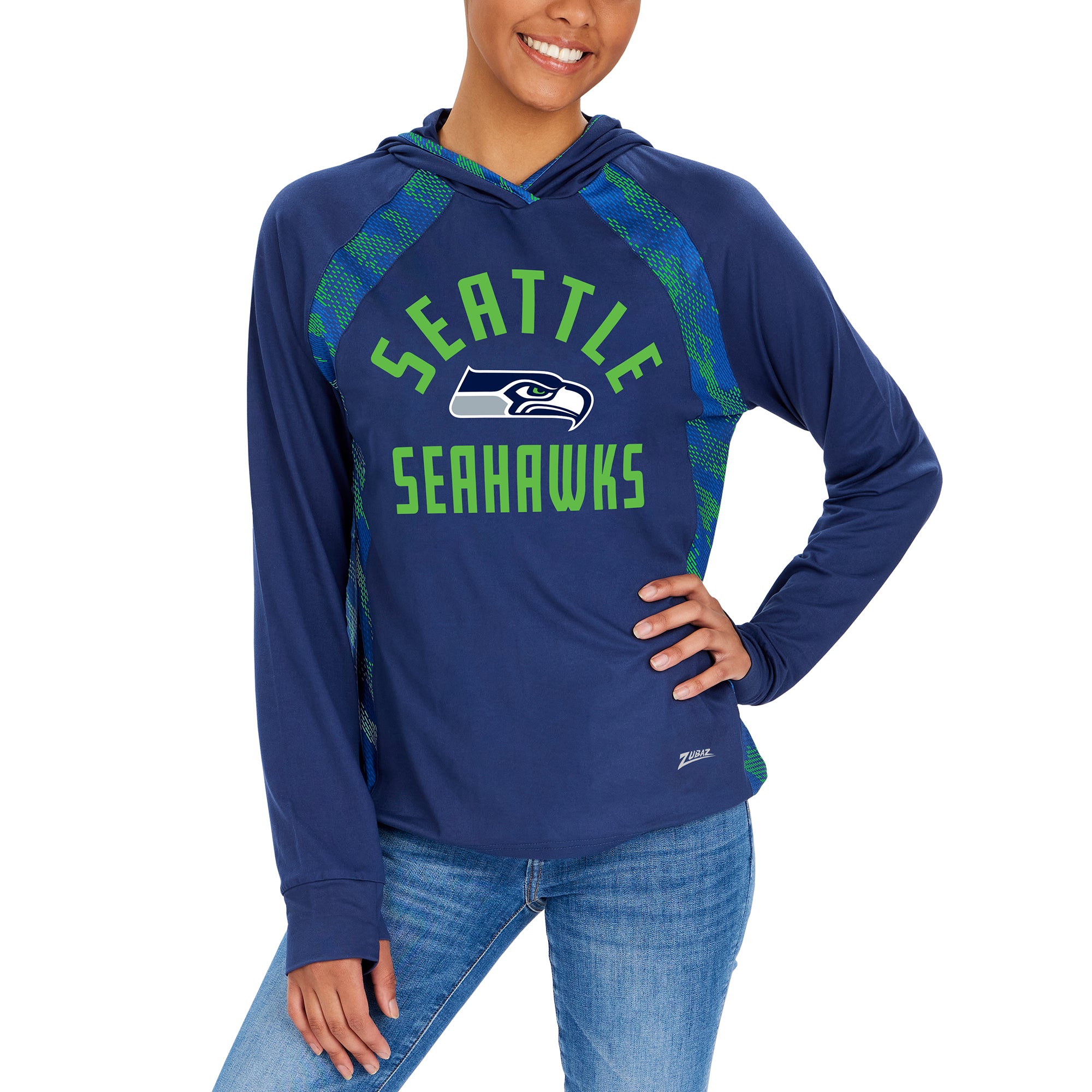 Zubaz NFL Women's Viper Accent Elevated Lightweight Hoodie, SEATTLE SEAHAWKS