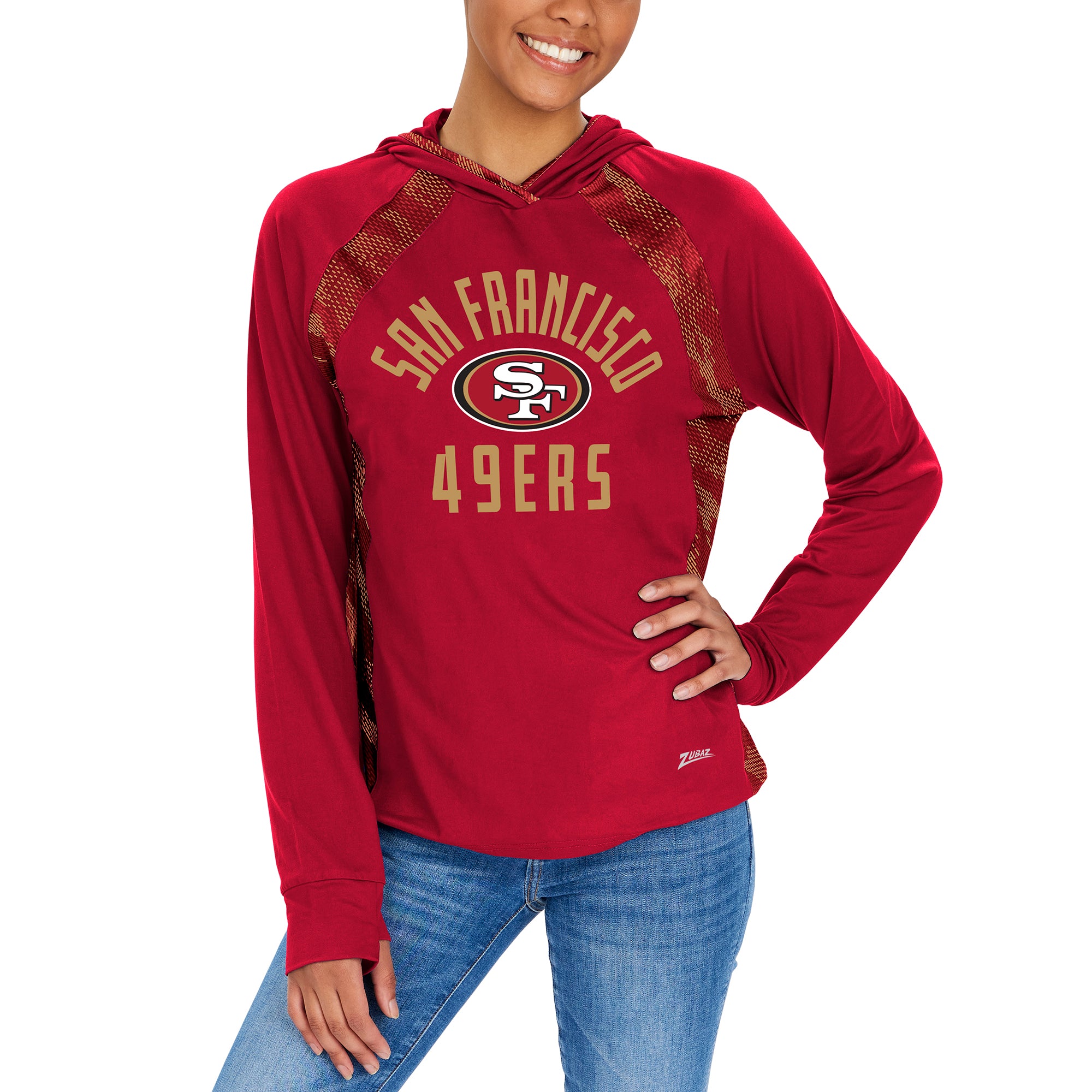 Zubaz NFL Women's Viper Accent Elevated Lightweight Hoodie, SAN FRANCISCO 49ERS