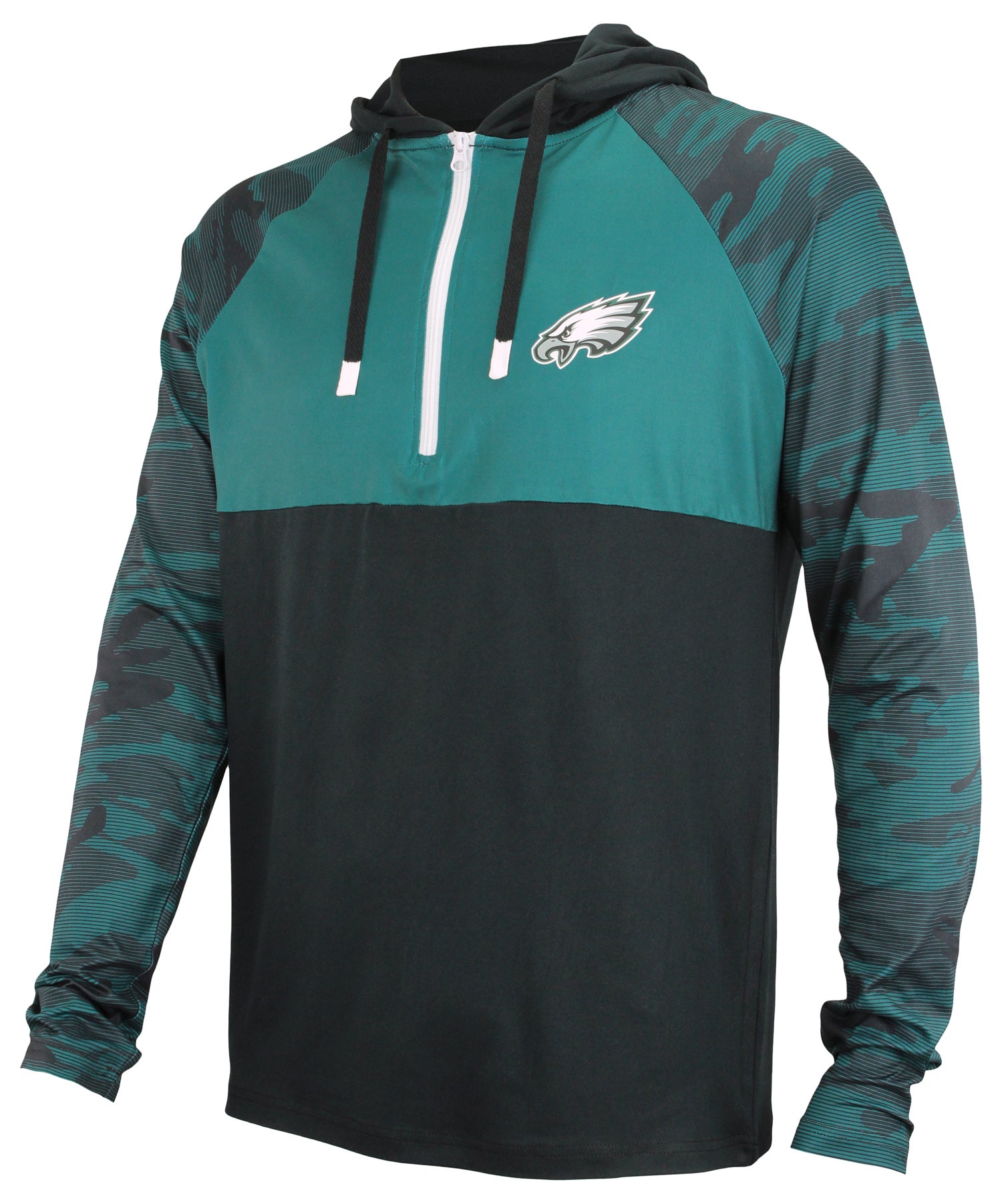 Zubaz NFL Men's Camo Line Sleeves Lightweight 1/4 Zip Color Block Hoodie, PHILADELPHIA EAGLES