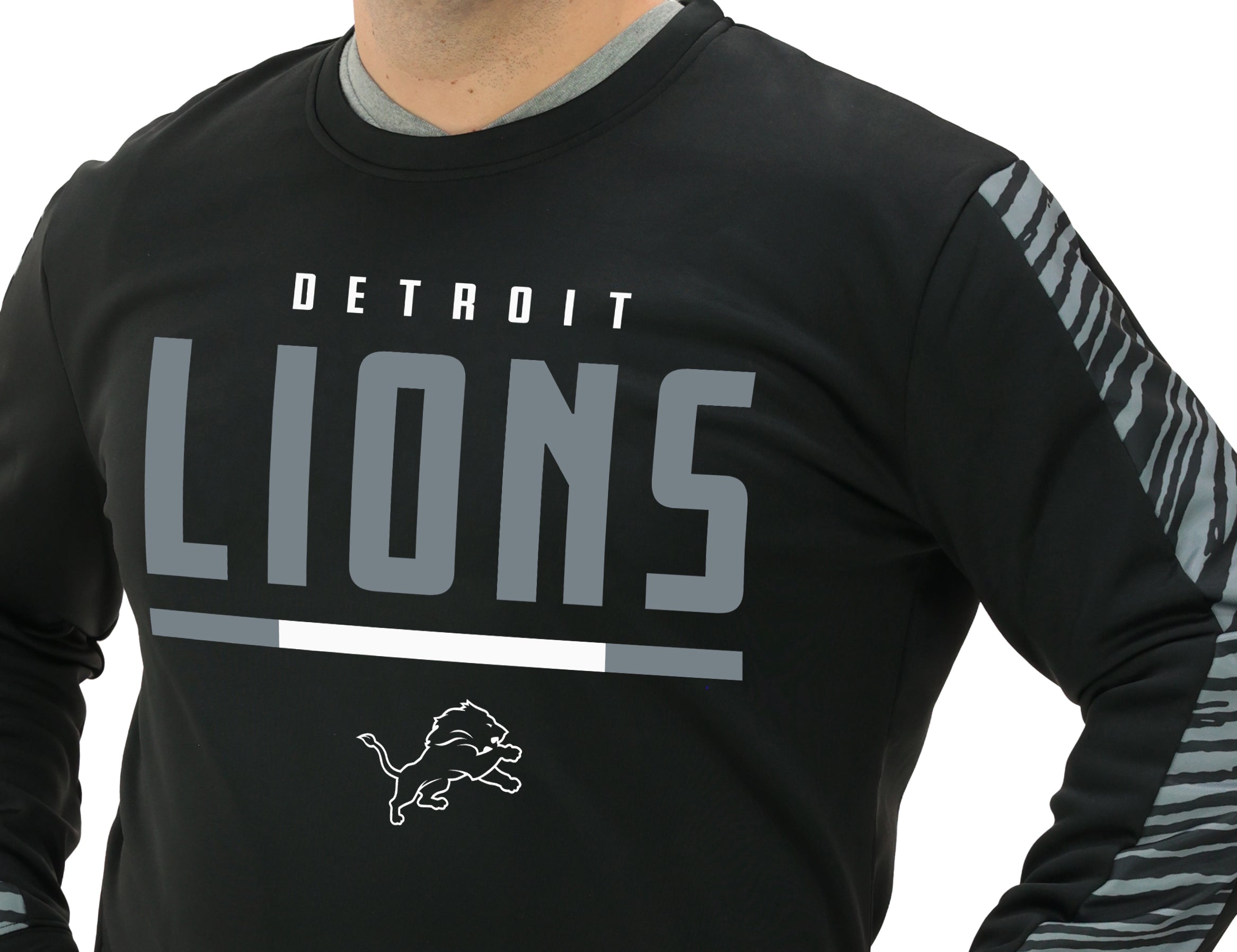Zubaz NFL Men's Linebacker 2 Color Zebra Long Sleeve Panel Crewneck Sweatshirt, DETROIT LIONS