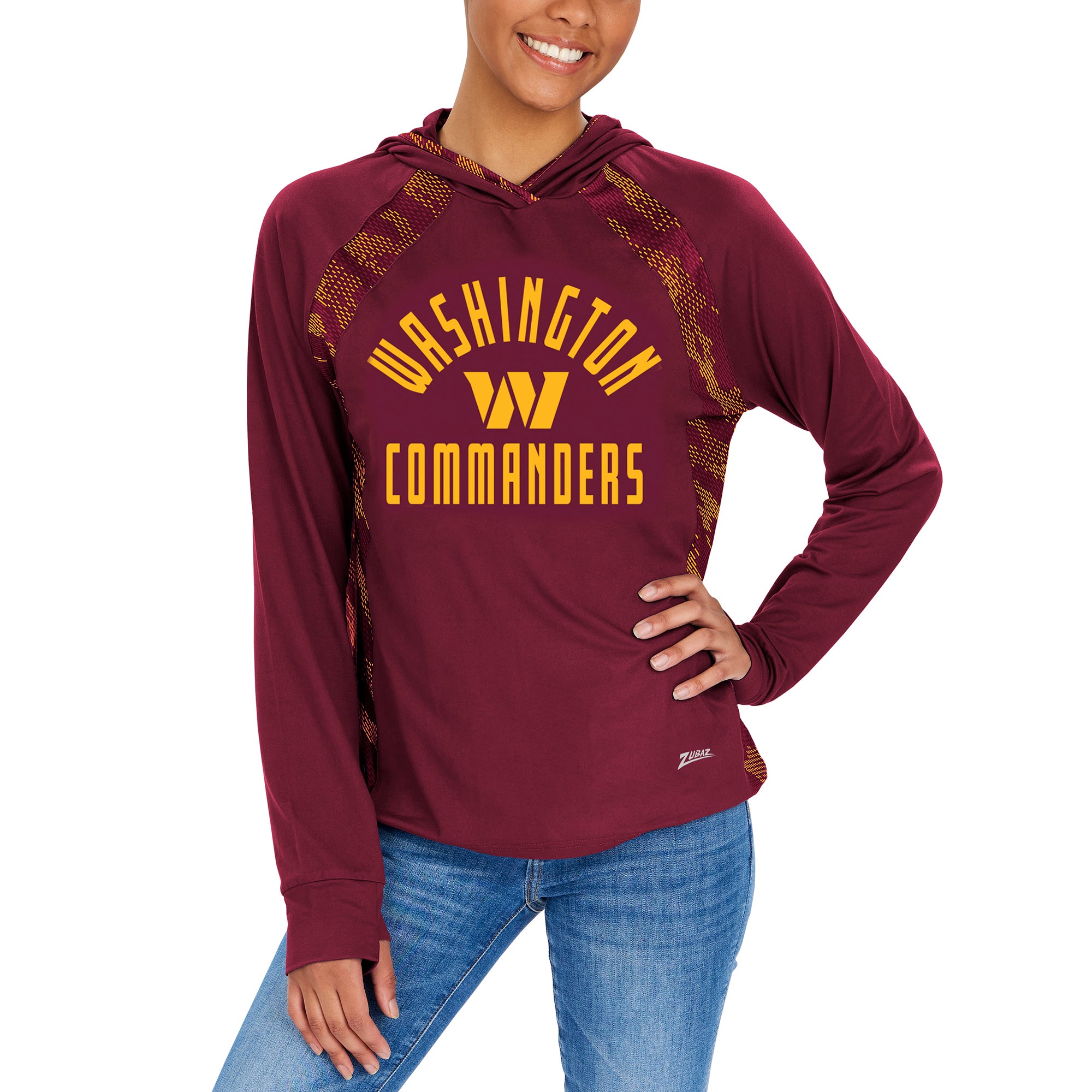 Zubaz NFL Women's Viper Accent Elevated Lightweight Hoodie, WASHINGTON COMMANDERS
