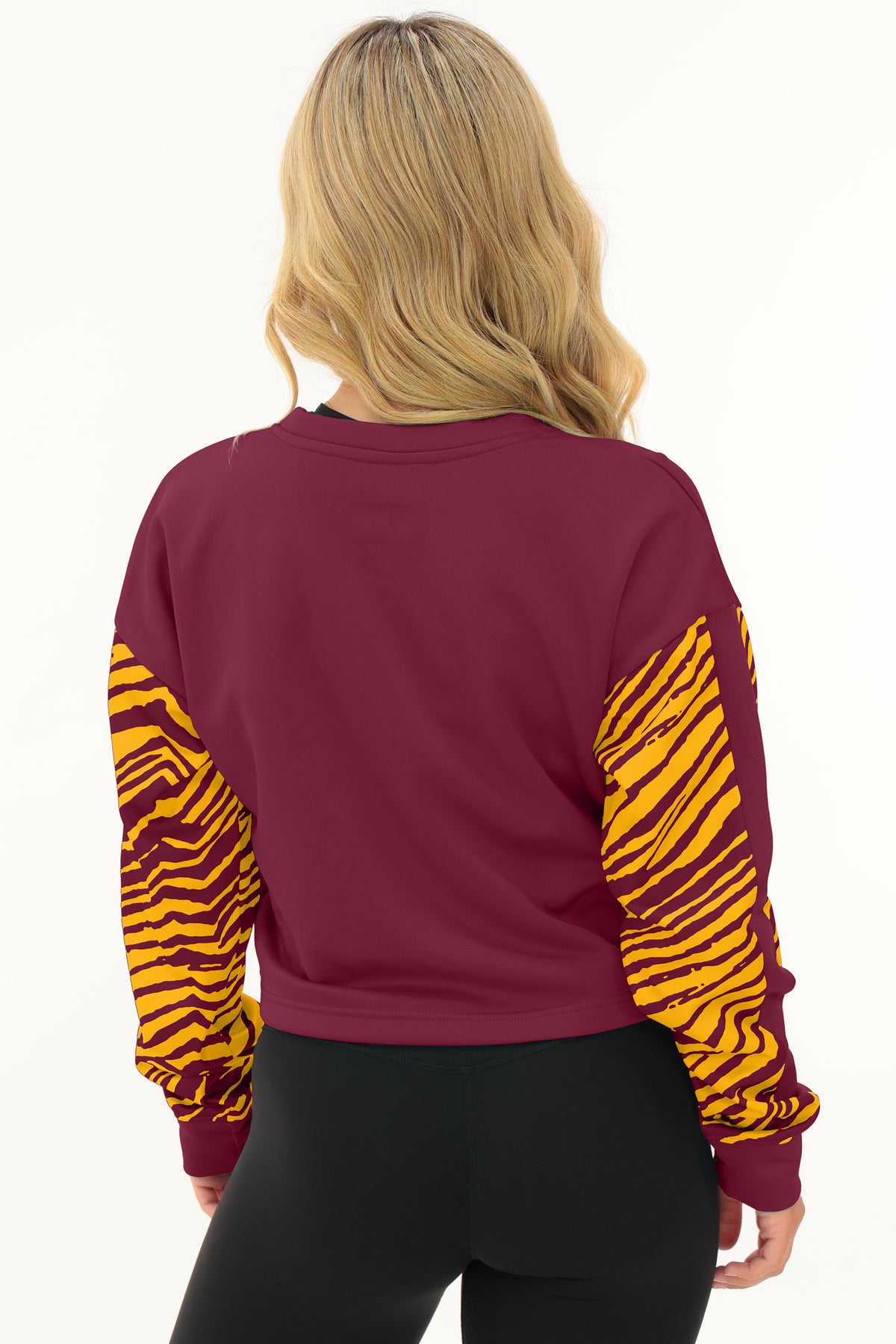 Zubaz NFL Washington Commanders Women's 2 Color Zebra Overtime Crop Top Crewneck