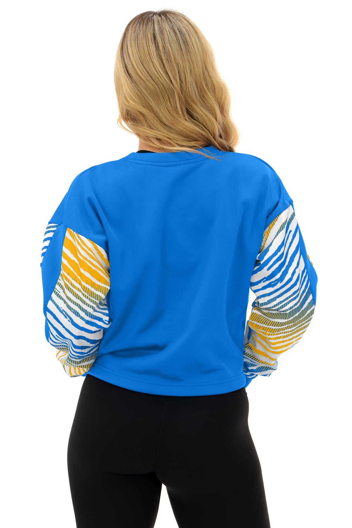 Zubaz NFL Los Angeles Chargers Women's Zebra Ombre-Sleeve Classic Arch Crop Top