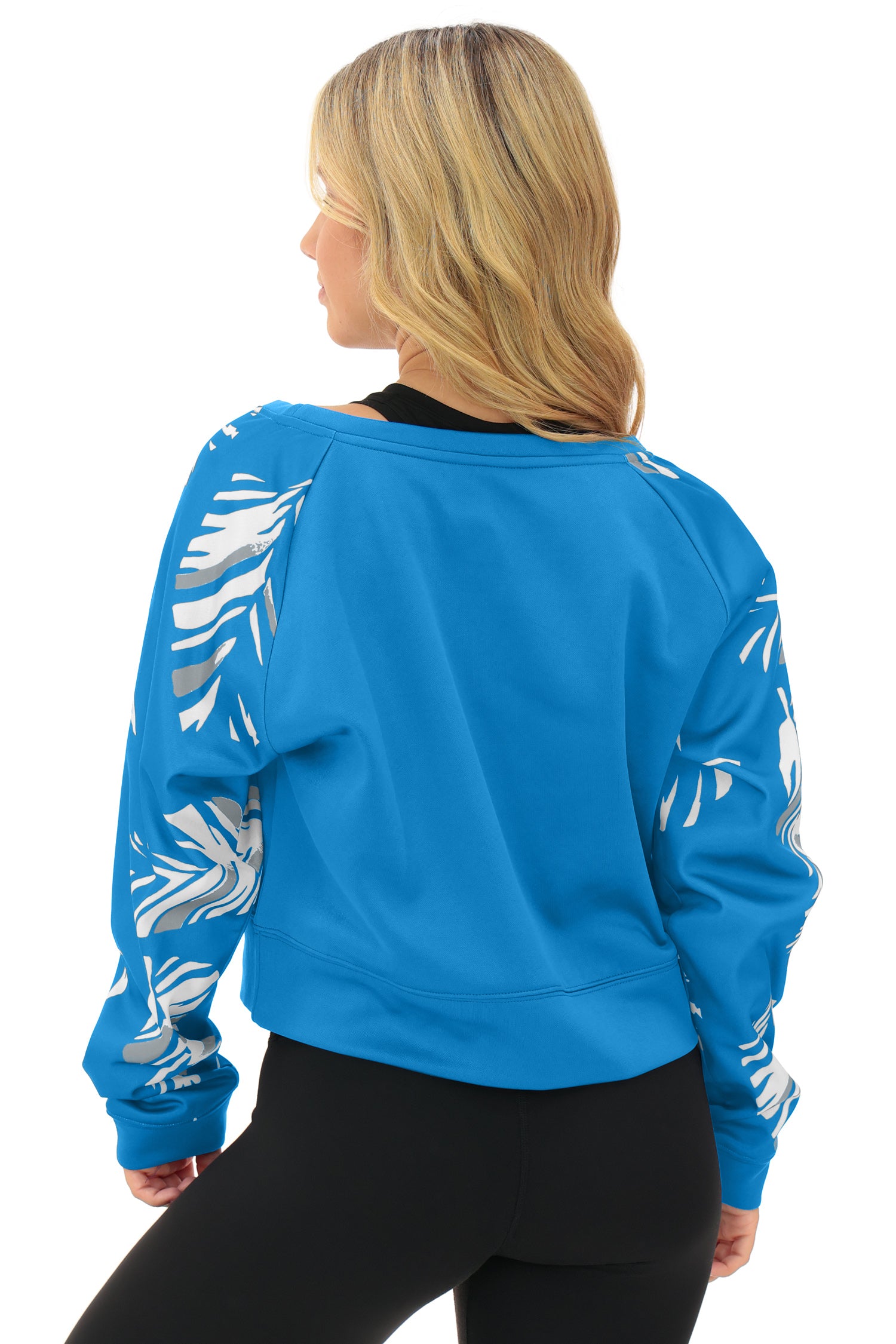 Zubaz NFL Women's Script 3 Color Leaf Boatneck Raglan Crew, DENVER BRONCOS