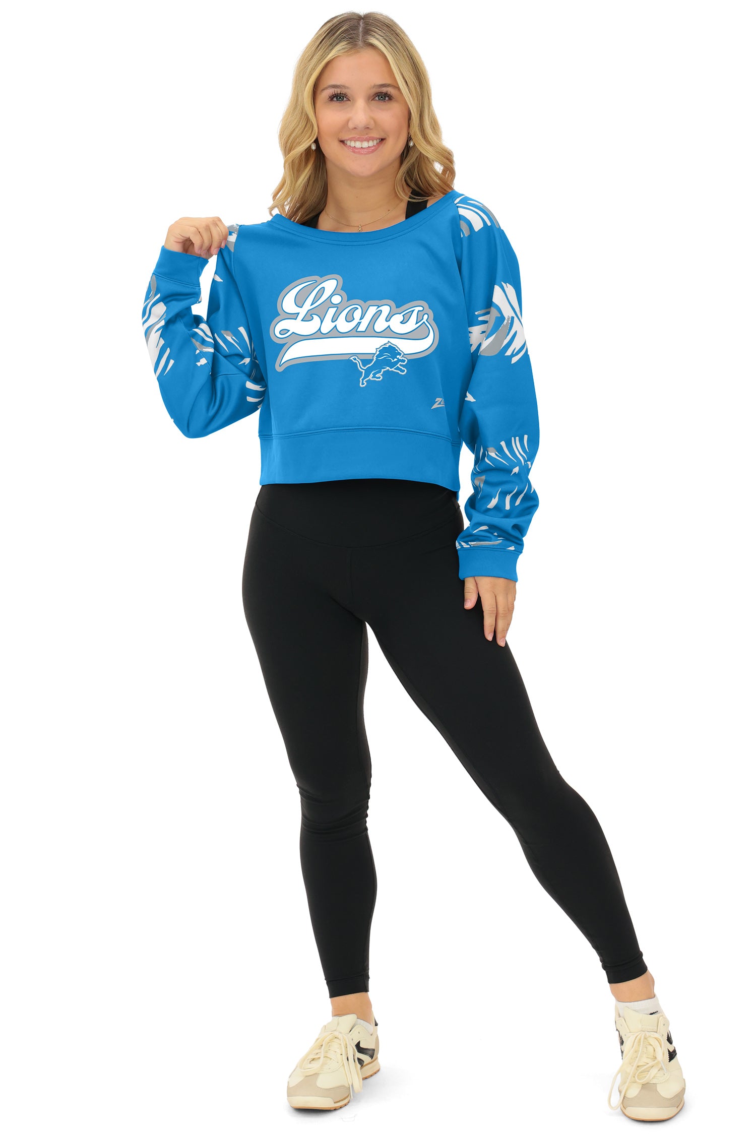 Zubaz NFL Women's Script 3 Color Leaf Boatneck Raglan Crew, DENVER BRONCOS