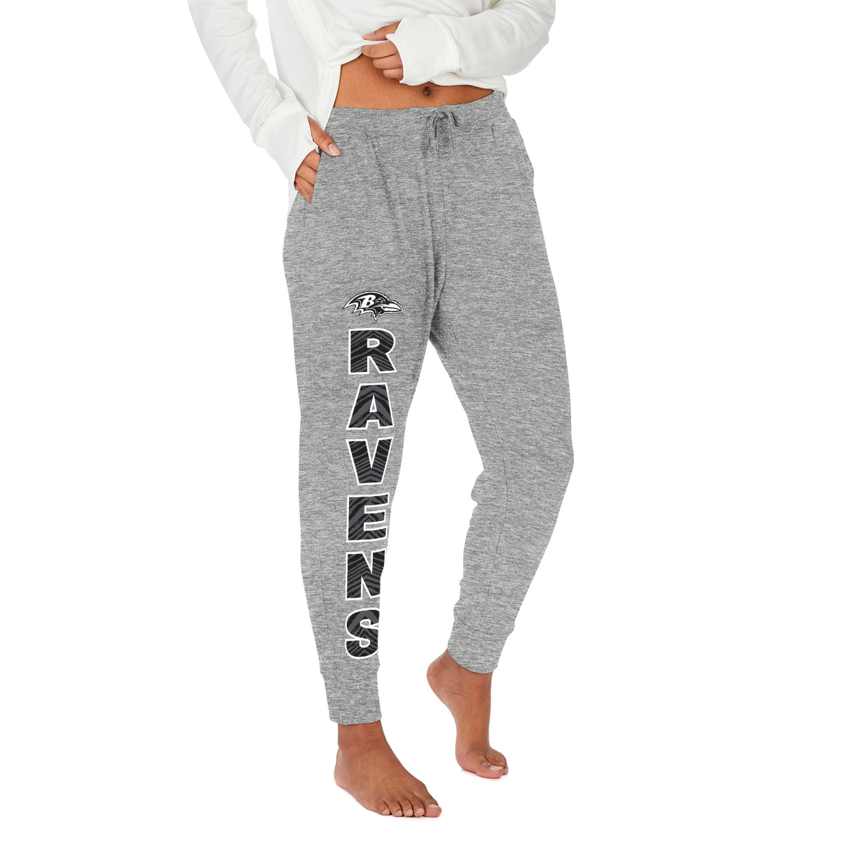 Zubaz NFL Baltimore Ravens Women's Gray Stacked Text Soft Marled Joggers