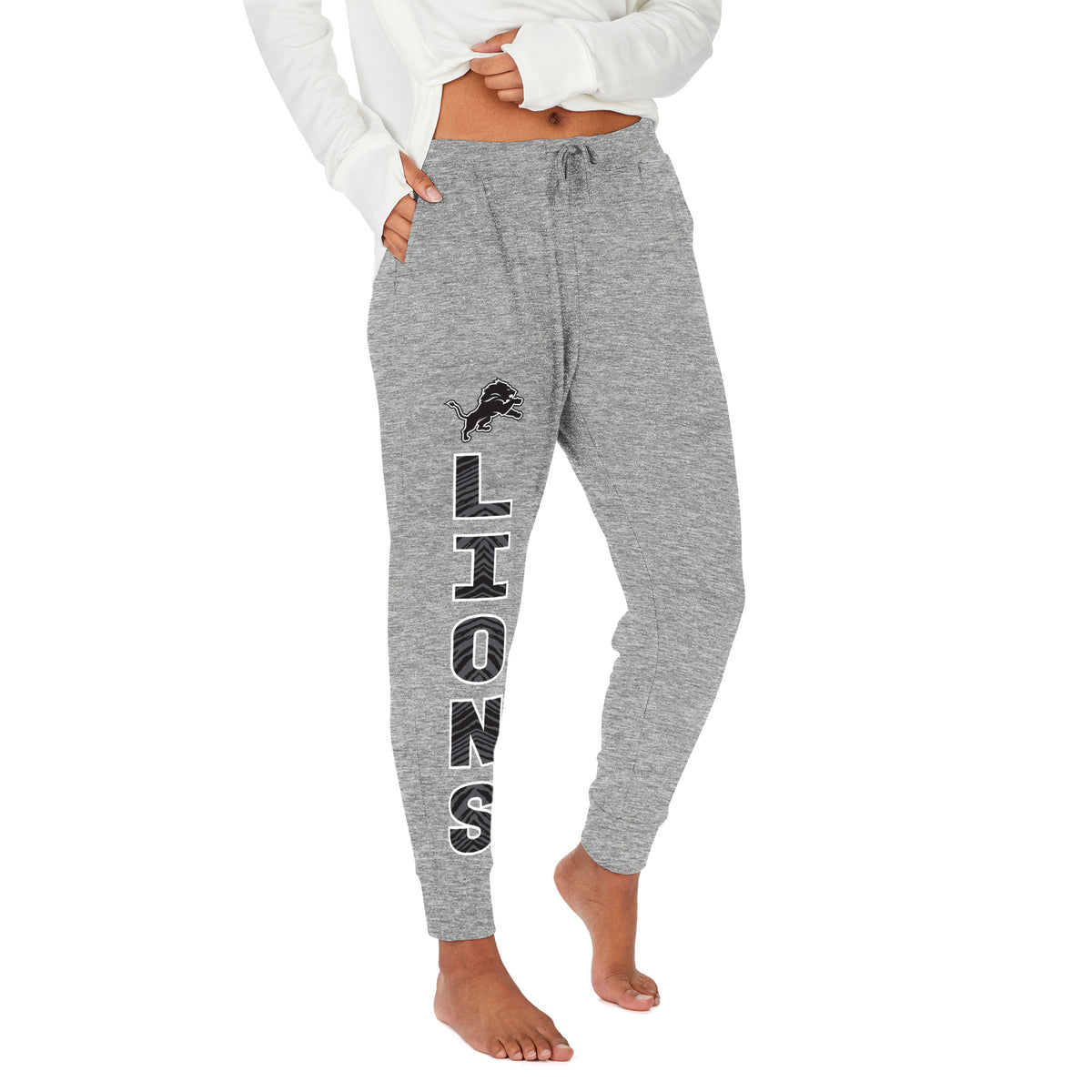 Zubaz NFL Detroit Lions Women's Gray Stacked Text Soft Marled Joggers