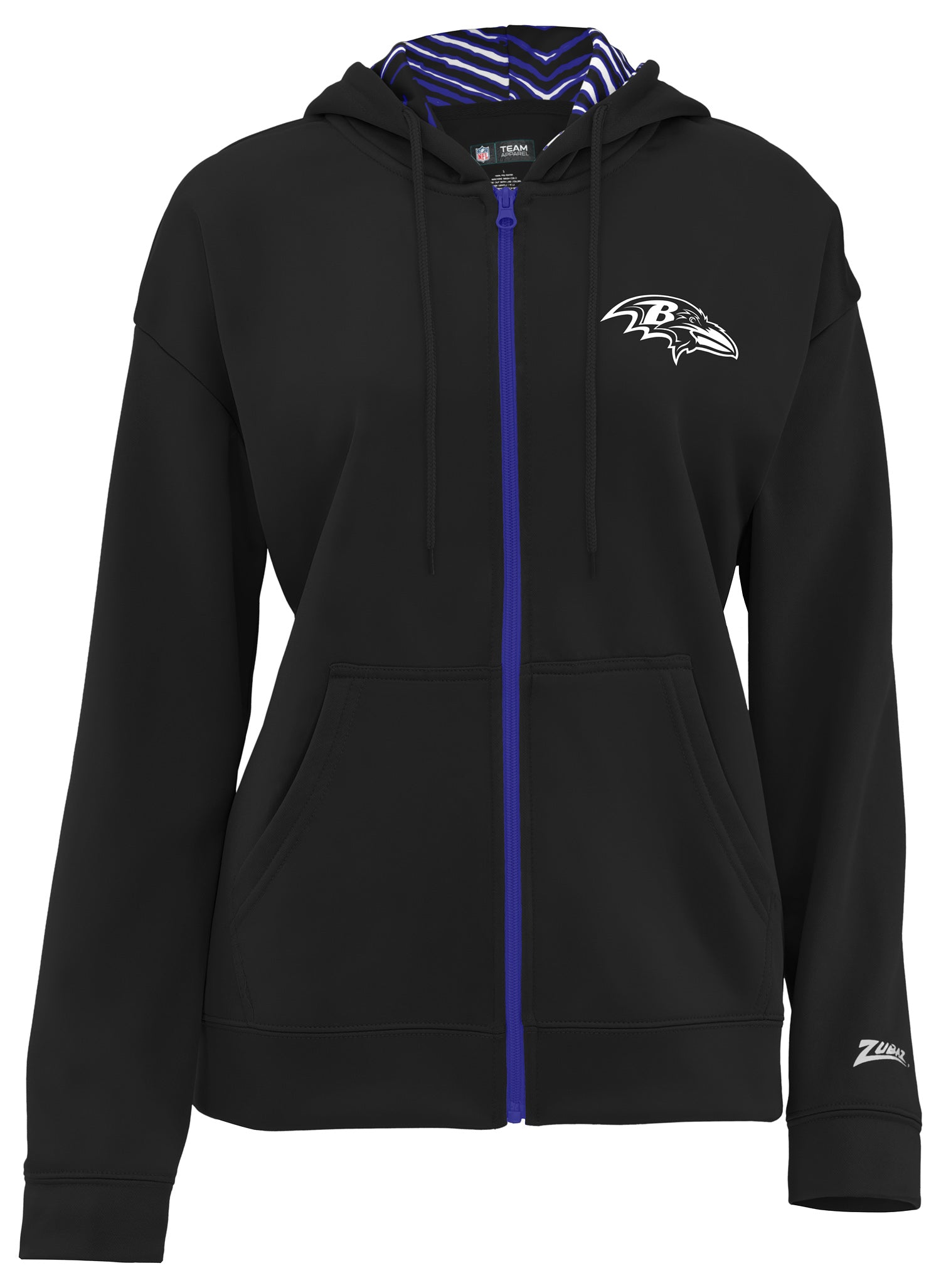 Zubaz NFL Women's 3 Color Zebra Liner Full Zip Hoodie, BALTIMORE RAVENS